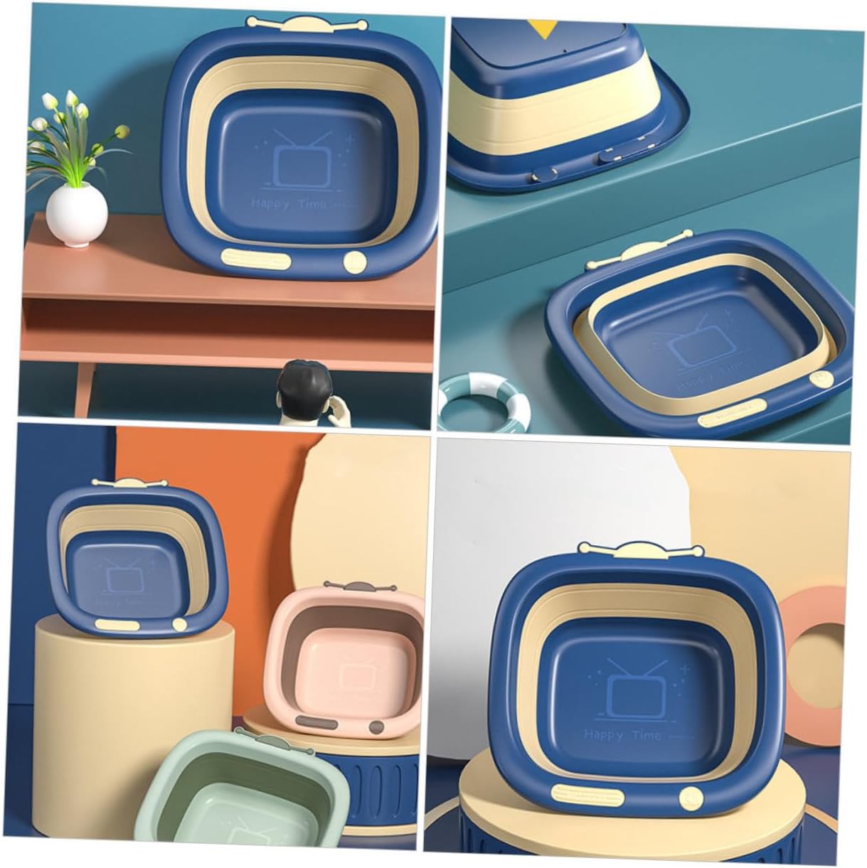 KICHOUSE Cartoon Folding Basin Newborn Supplies Eco-Friendly Washbasin Bathing Fun for Boys and Girls