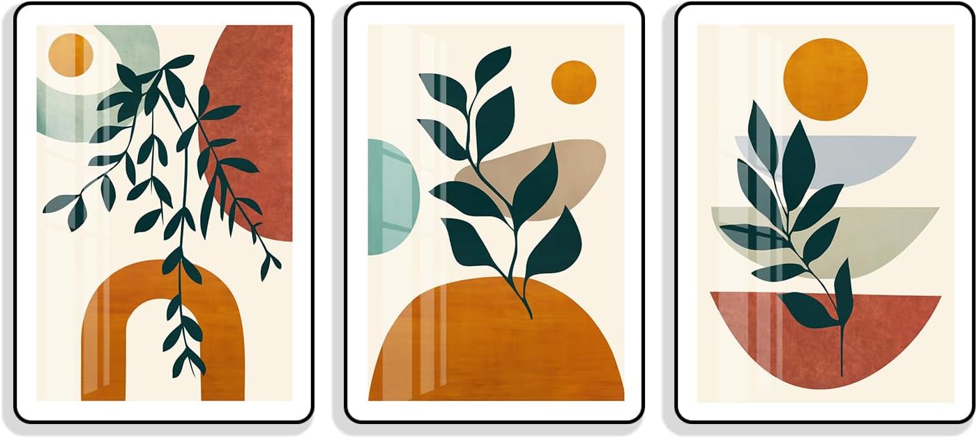 Boho Wall Art set of 3, Frame Wall Decor Minimalist Art
