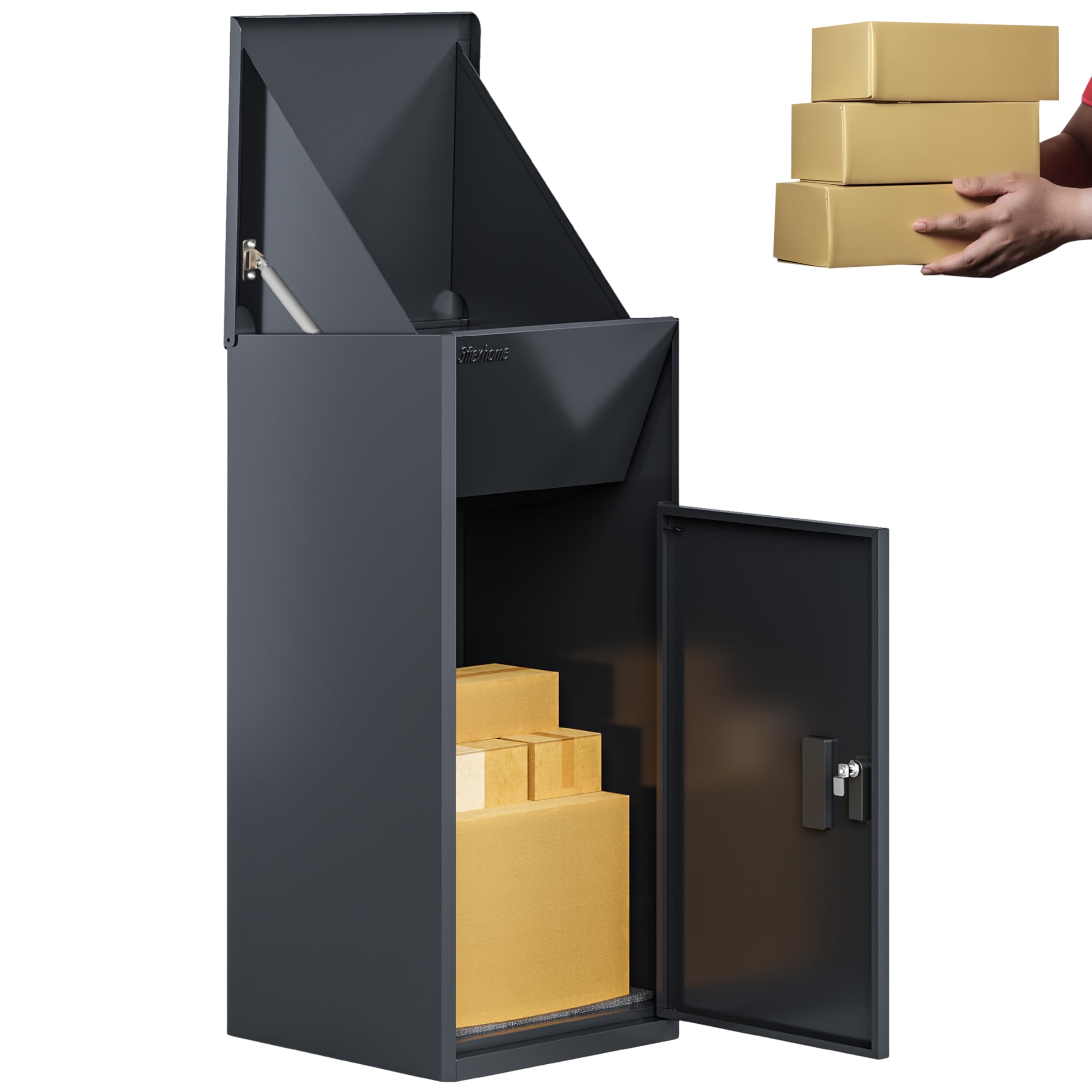 3FlexHome Caladrius Extra Large Parcel Box with Combination Lock, Delivery Box with Secure Front Access, Durable, Lockable Weatherproof Outdoor Parcel Drop Box For Multiple Packages (GREY)