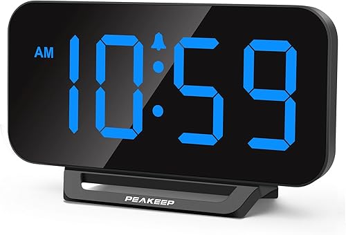Miniatura 10 de Peakeep Slim Digital Mirror Aesthetic Alarm Clock for Bedrooms Desk Decor - Plug in Electric Big LED Modern Small Clock for Office Living Room, Gold