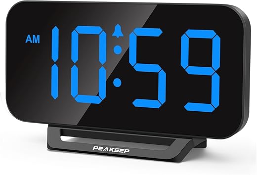 Peakeep Small Digital Alarm Clock for Bedrooms, Loud for Heavy Sleepers Adults, Dimmable Plug in