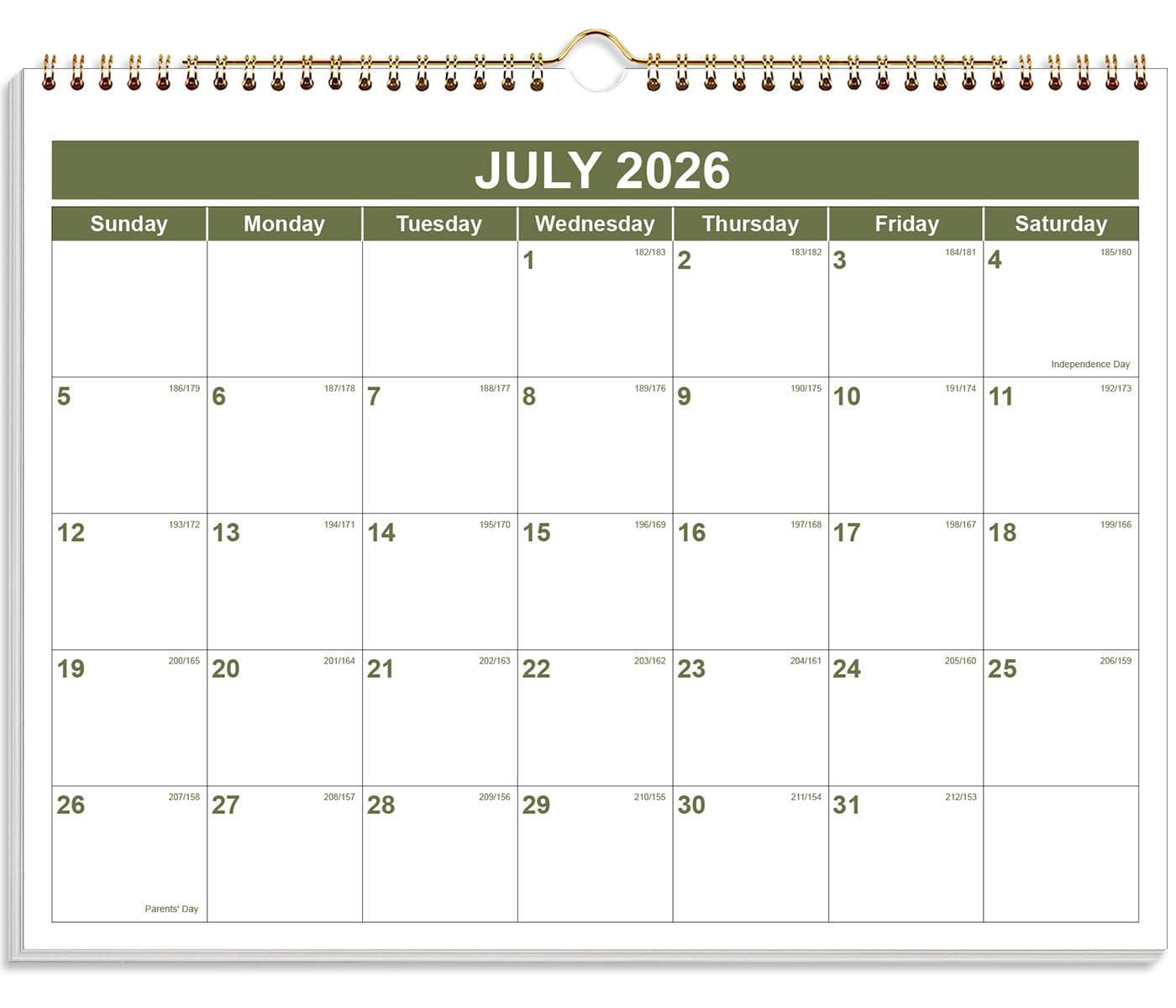 Kalender 2025-2026 - Wandkalender 2025-2026 von November 2025 bis Juni 2027, Spiralbindung Hängender Wandkalender 2026 für Zuhause/Büro, 21,6 x 27,9 cm, Grün