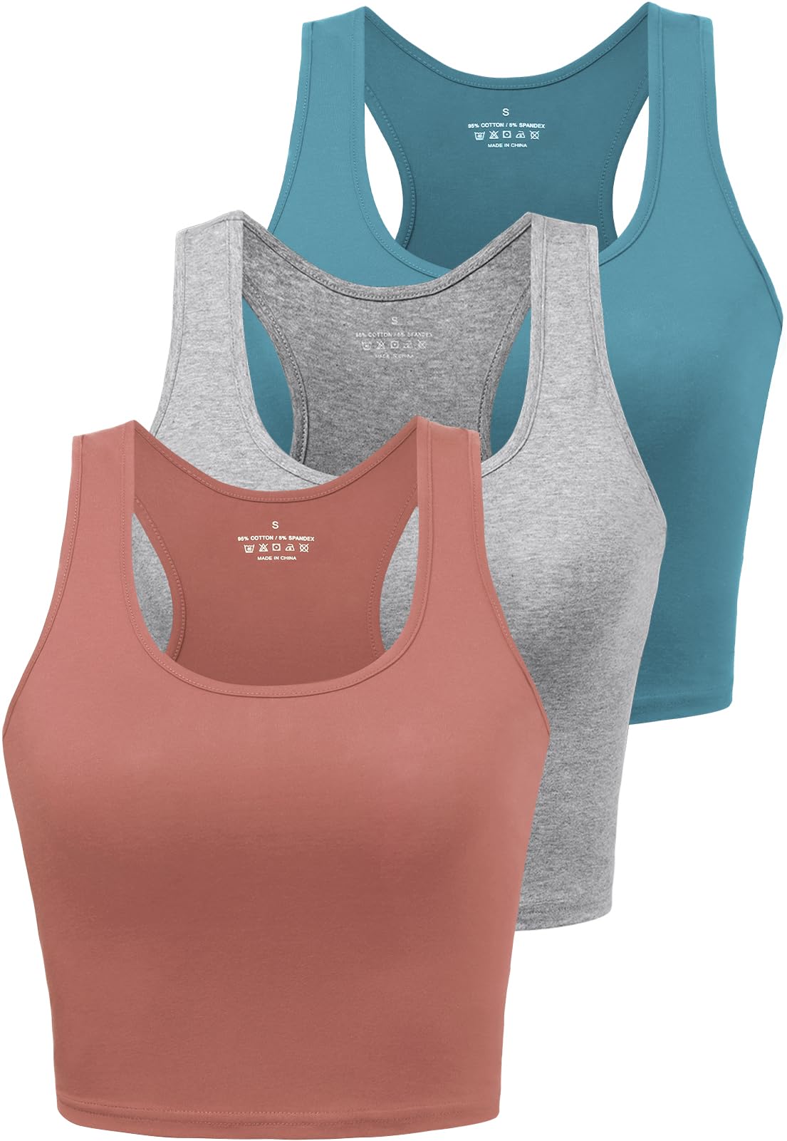 3 Pack Women's Cotton Sleeveless Crop Tank Workout Yoga Tops
