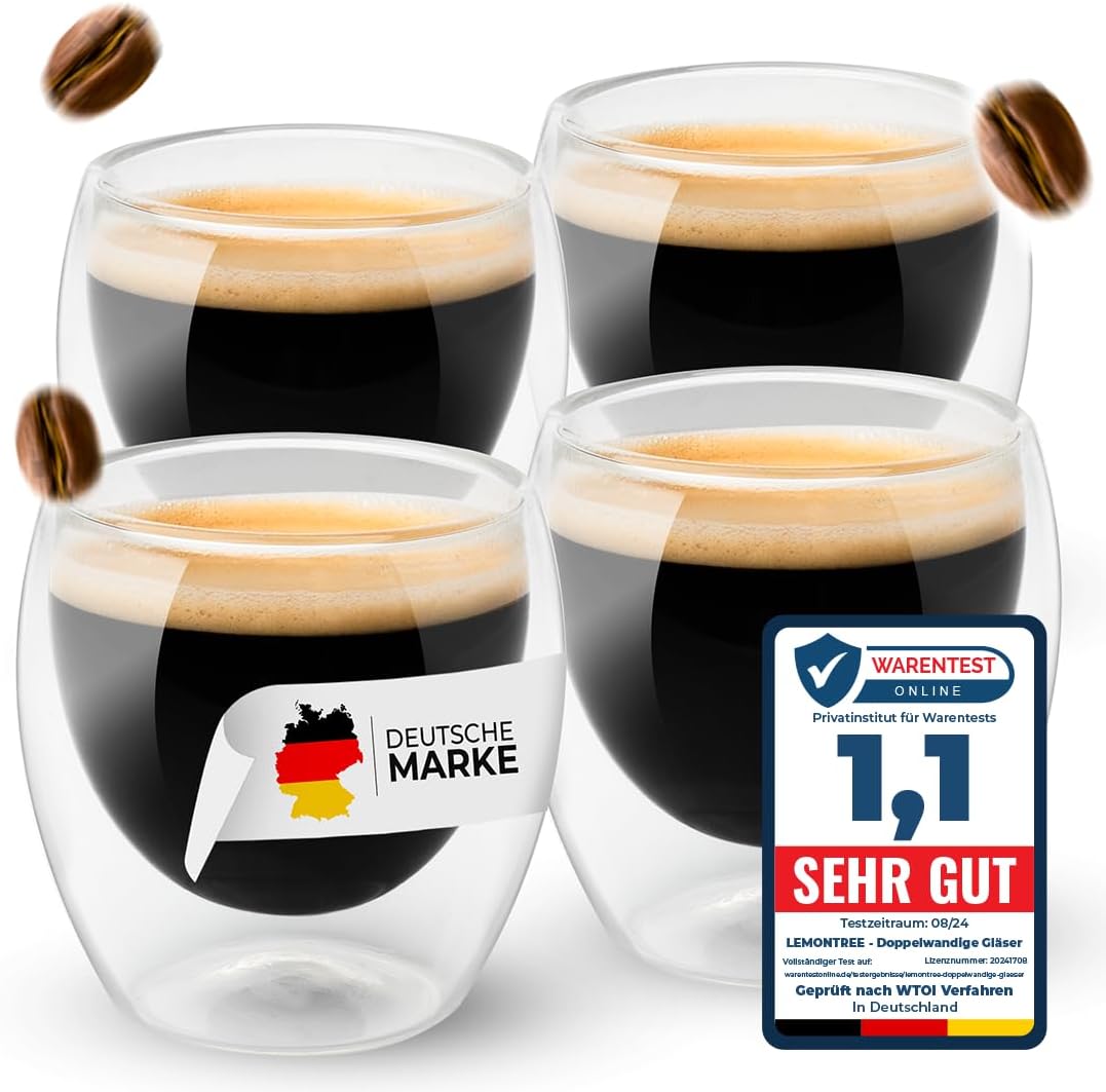 Creano dubbelwandige espressoglazen, 100ml thermoglazen met zwevend effect, set van 4