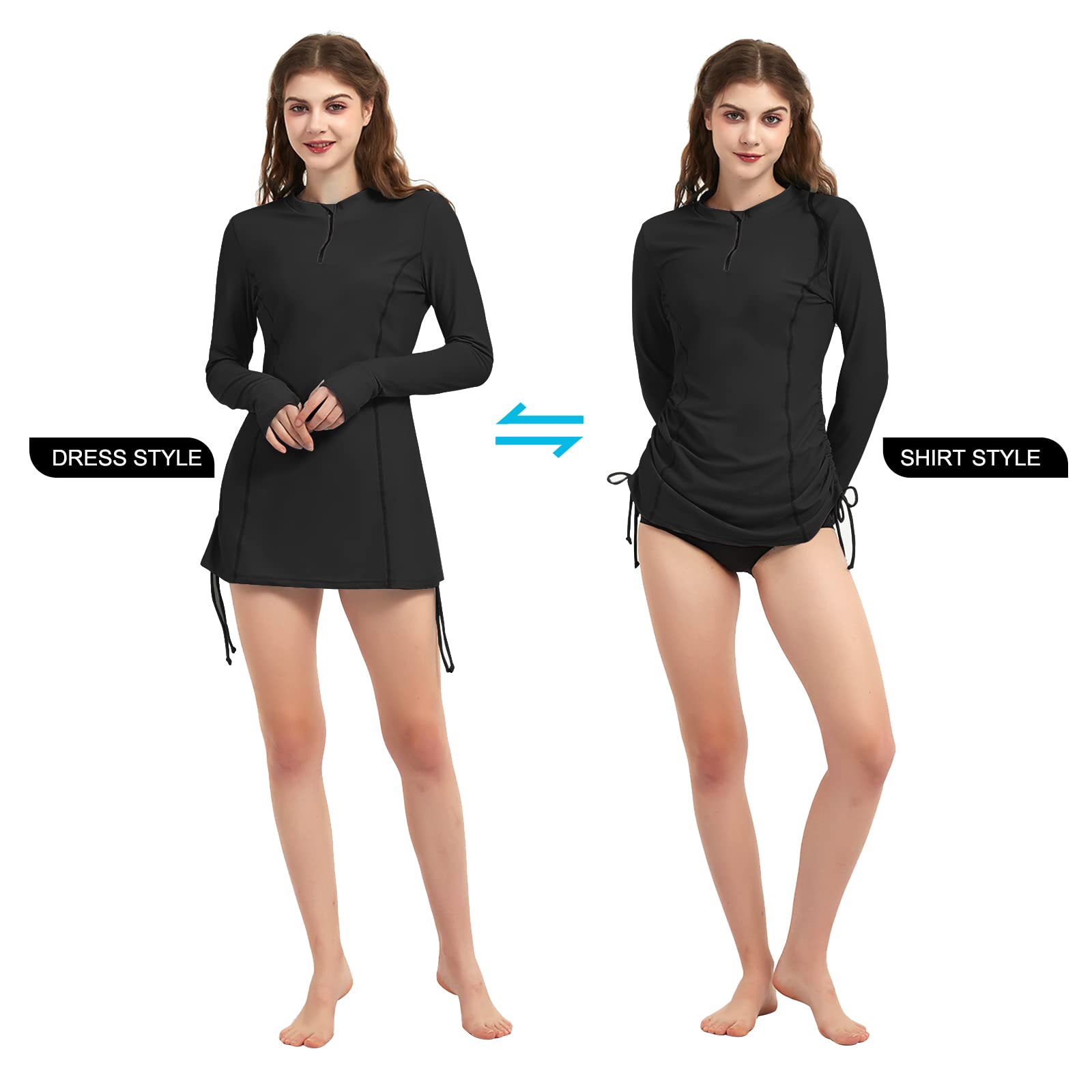LilyCat Rash Guard damska odzież chroniąca przed słońcem z długim rękawem, do połowy zamek błyskawiczny, koszula pływacka, regulowany strój kąpielowy topy
