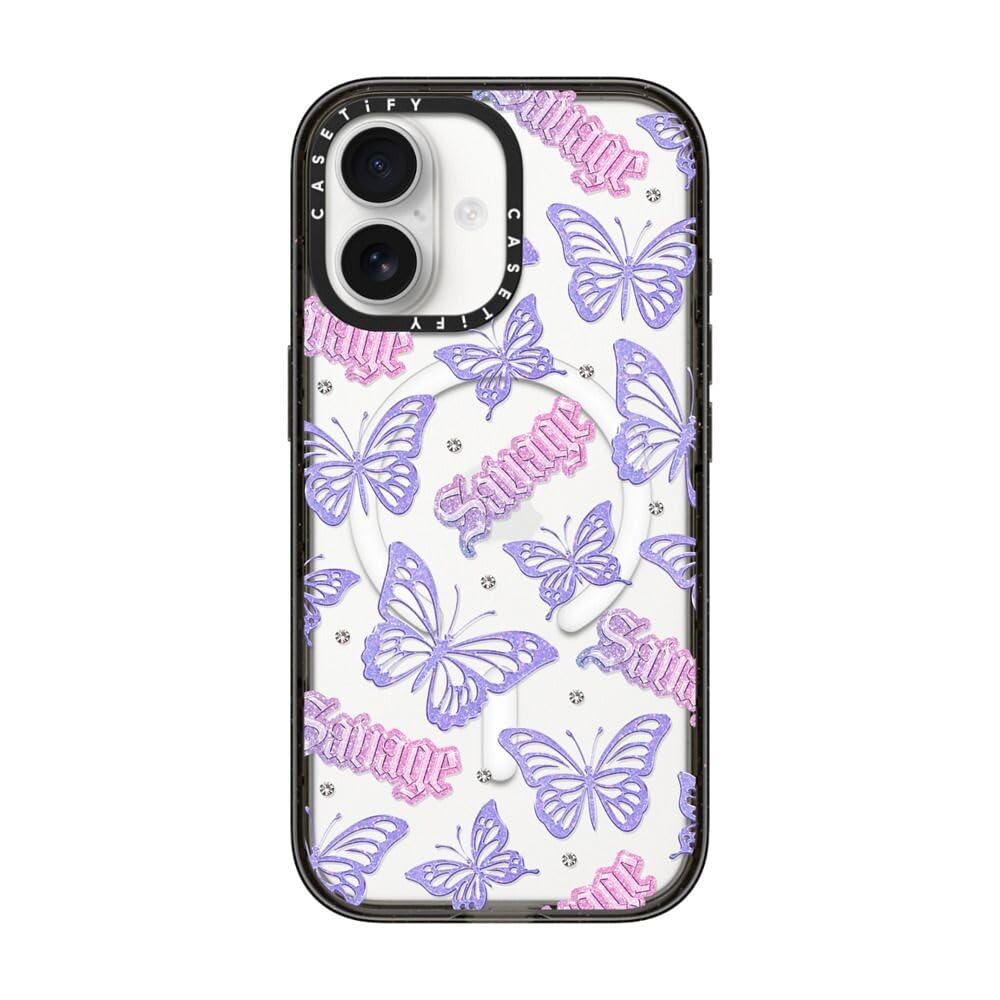 CASETiFY インパクト iPhone 17 ケース [MagSafe対応/薄型 軽量/耐衝撃] - Butterfly Savage - クリア ブラック