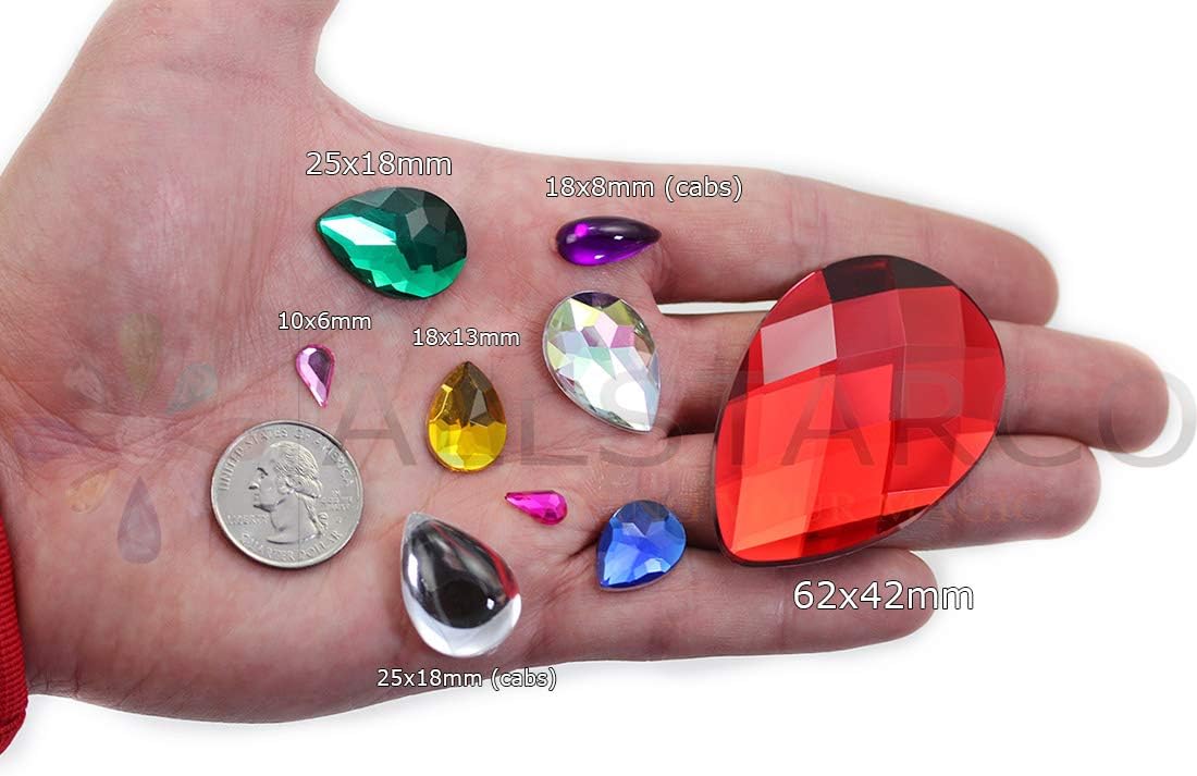 Allstarco 25x18mm Assorted Colors Flat Back Teardrop Acrylic Rhinestones Plastic Gems for Jewelry Making Costume Jewels Cosplay Card Making Embelishments Decor Crafts 60 Pieces