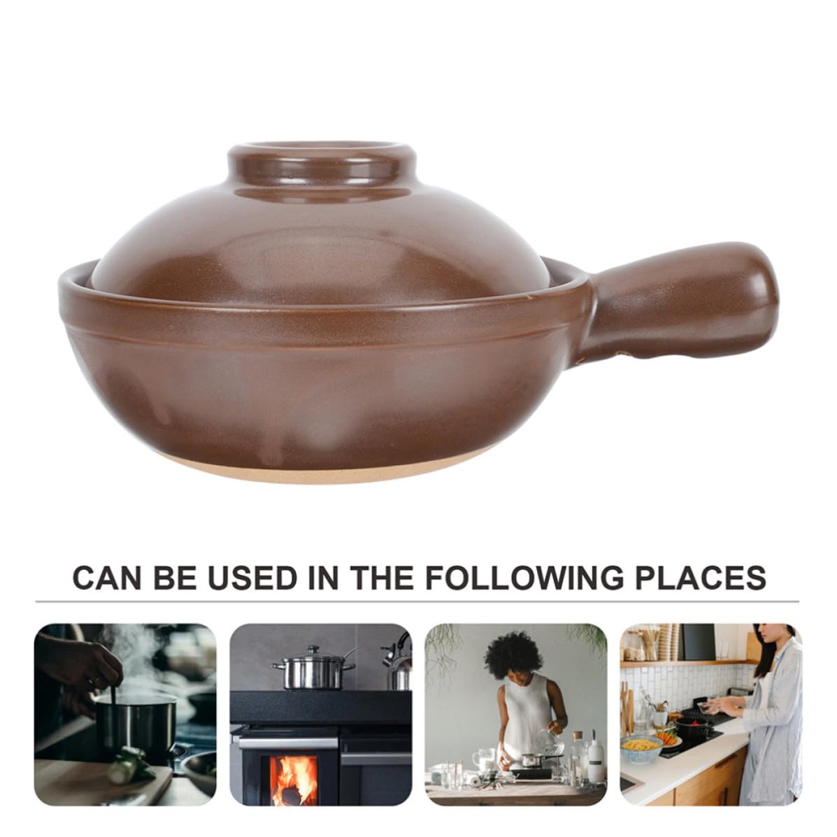 Hemobllo Cazuela de Barro para Cocinar Arroz y Fideos Asa Lateral, Capacidad 950ml, Barro de Cerámica Resistente para Uso Doméstico y Restaurante