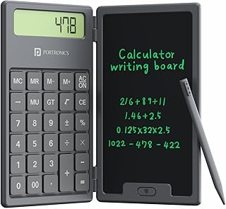 Portronics Ruffpad Calc 2-in-1 Calculator & LCD Writing Pad with 6.5 Inches Tablet, 12 Digits, Foldable Design, Stylus Pen for Students, Birthday Gift, Kids Toys, School, Office (Black)