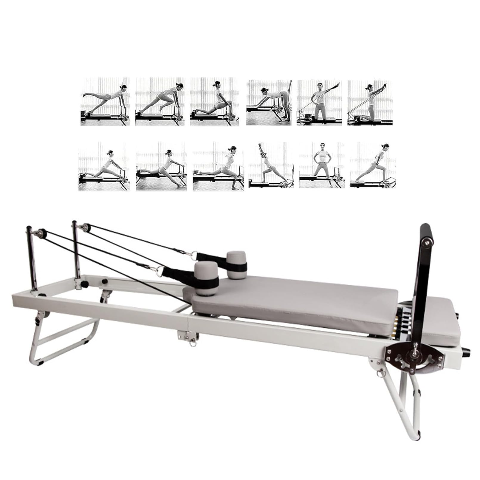 Pilates Reformer Machine, Foldable Pilates Reformer Machine Equipment Steel Frame 120Kg Load-bearing Gym Workout Machine for Reformer Body Stamina Stretching Balance Exercise Workout