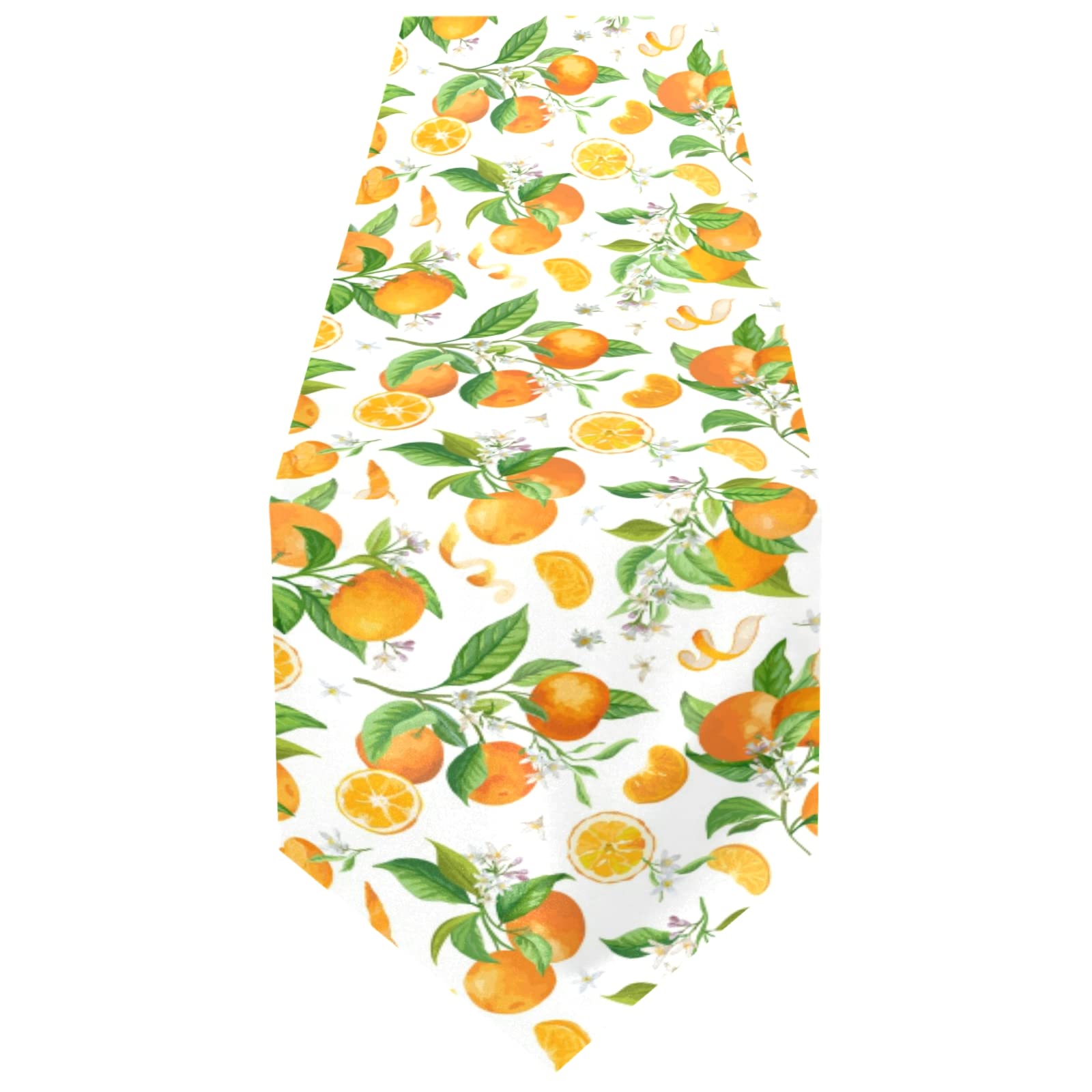 Poeticcity Multi 19 Orange Citrus Fruits Green Branches With White Flowers Green Leaves 13" X 90" Rectangle Table Runner Long Tablecloth Placemat For Party Home Decor Indoor Outdoor Office Kitchen Dining Wedding