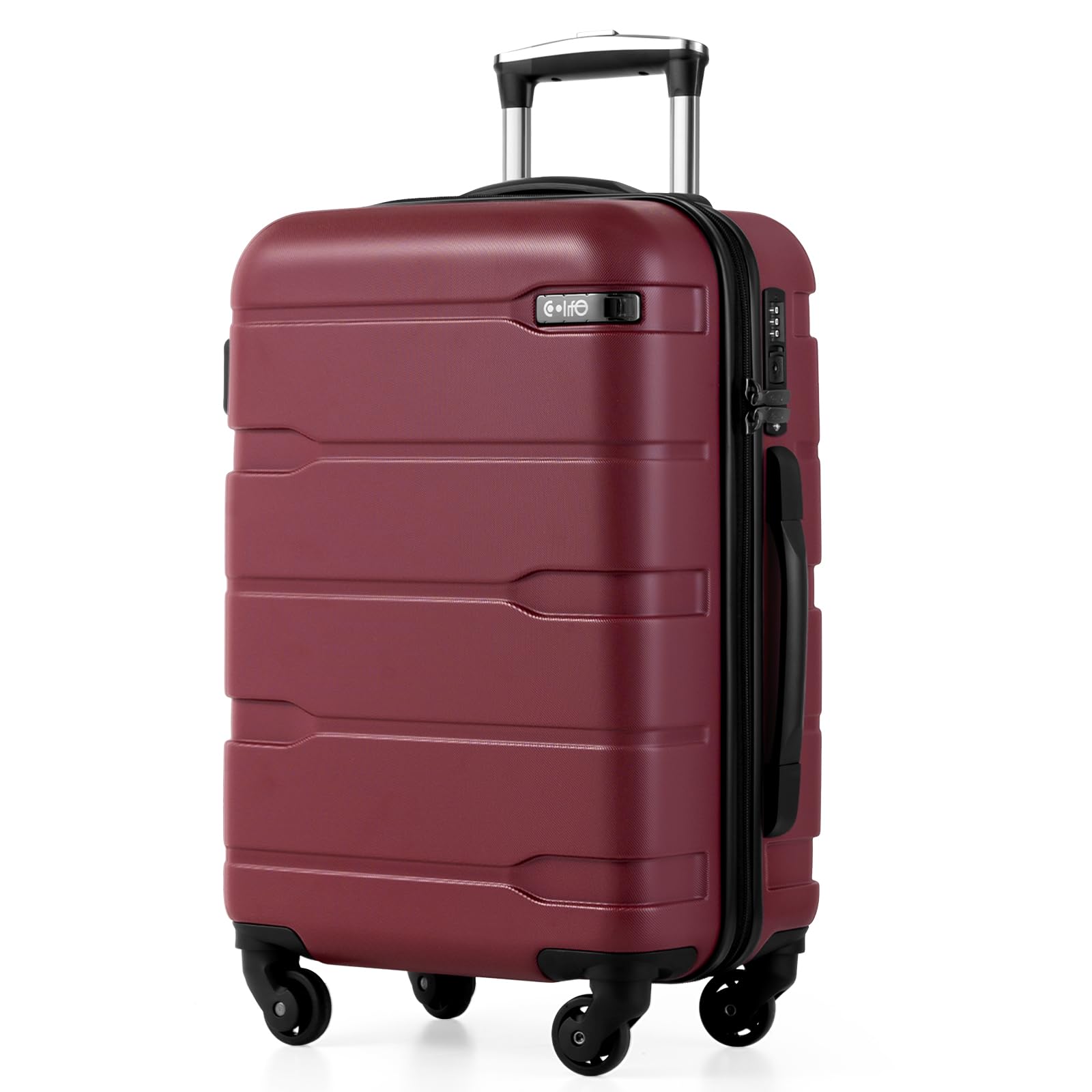 Coolife Carry On Luggage 22x14x9 Airline Approved Hardside PC+ABS Suitcase with TSA Lock, Lightweight Rolling Travel Luggage with Spinner Wheels(Radiant Pink, 20in)