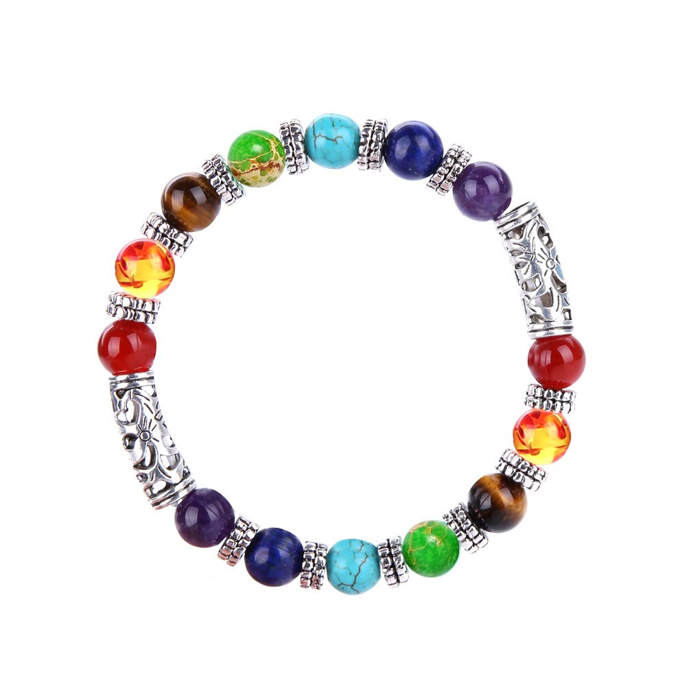 Steinarmband, Naturstein -Perlenarmband, 8mm Naturstein Alte Accessoires Kaiser Stein Yoga Sieben Chakra -Armband, personalisierte Kleidungszubehör Schmuck