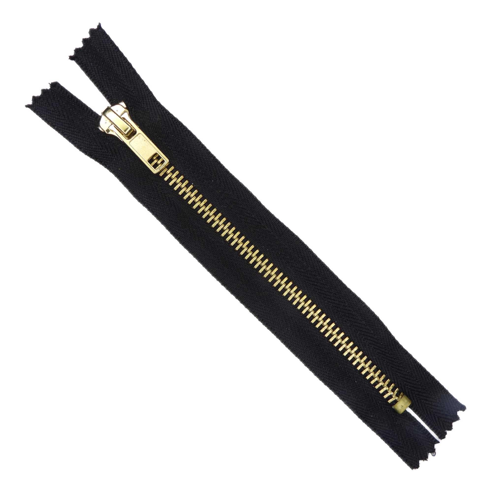 Metal Closed End Zips Brass 18cm 7 Inch Trouser Heavy Duty Buy 1 Or 2 732D, Black Jet, 2