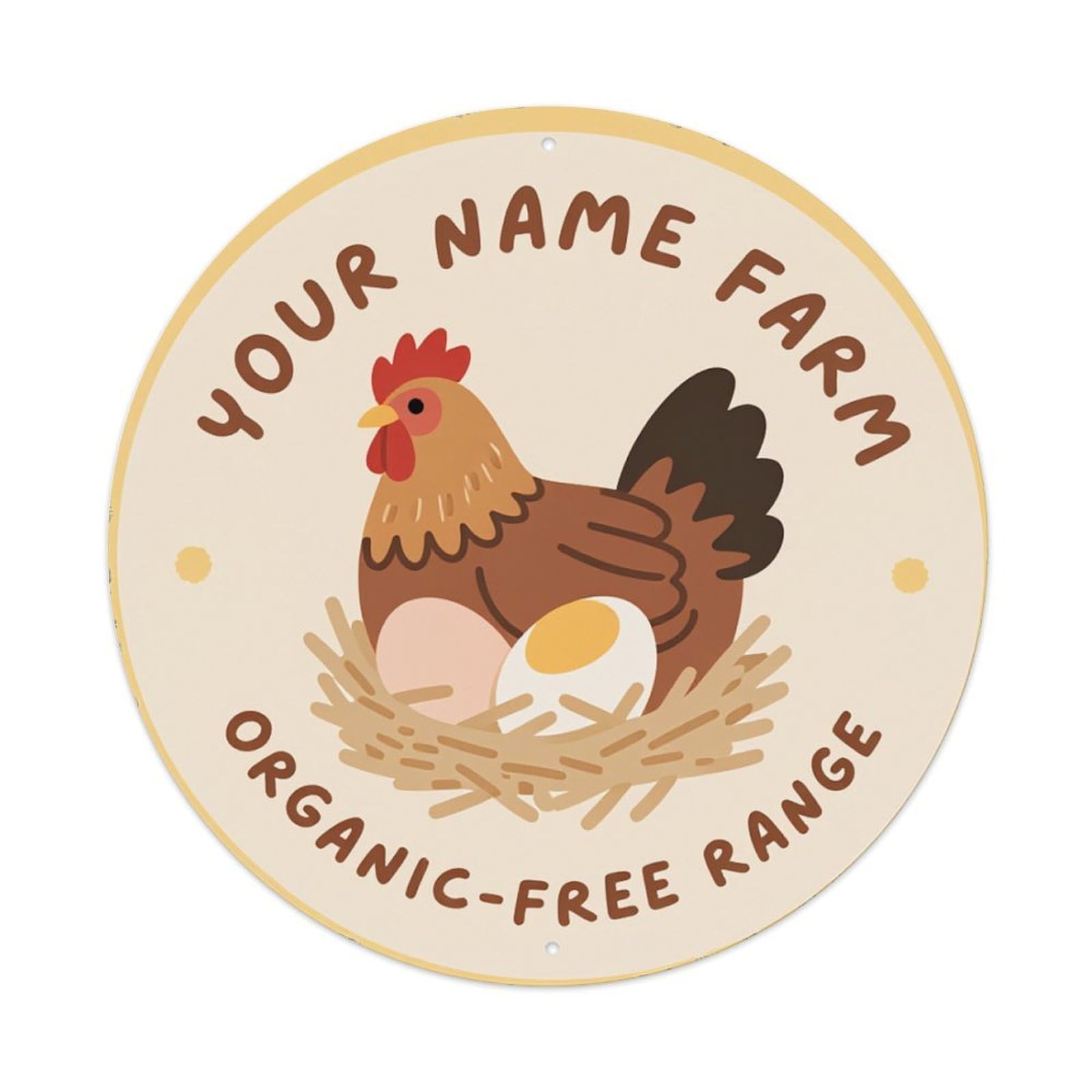 Chicken Nest Egg Farm Label Round Tin Sign Retro Metal Sign for Cafe Bar Pub Home Game Room Gym Club Wall Decoration Vintage Metal Poster 8x8 Inch