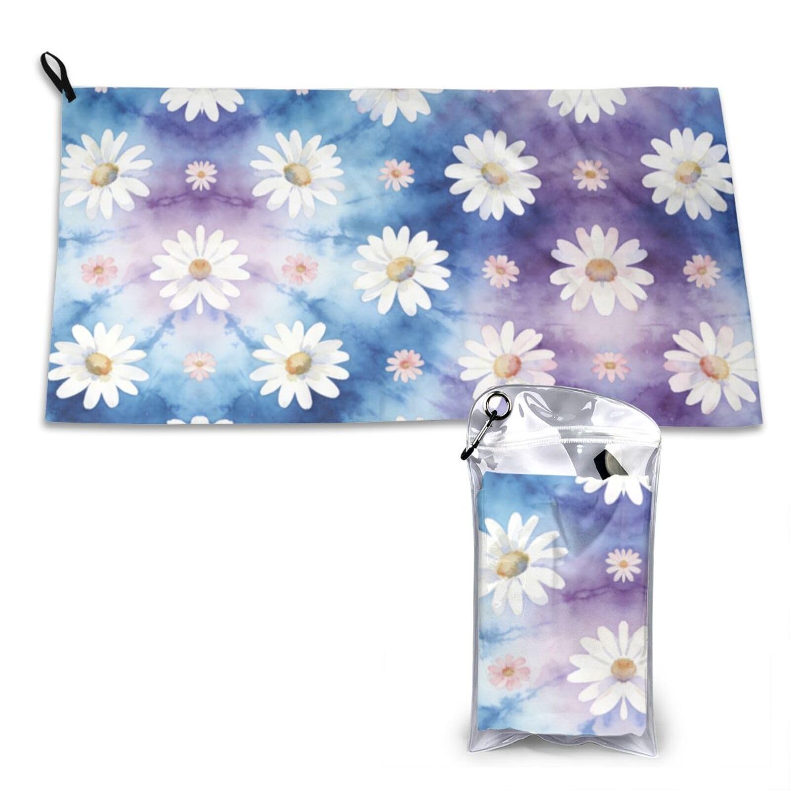 DUYKIMQW Daisies on Blue-Purple Wash Print Quick Dry Towel 16x31.5in White