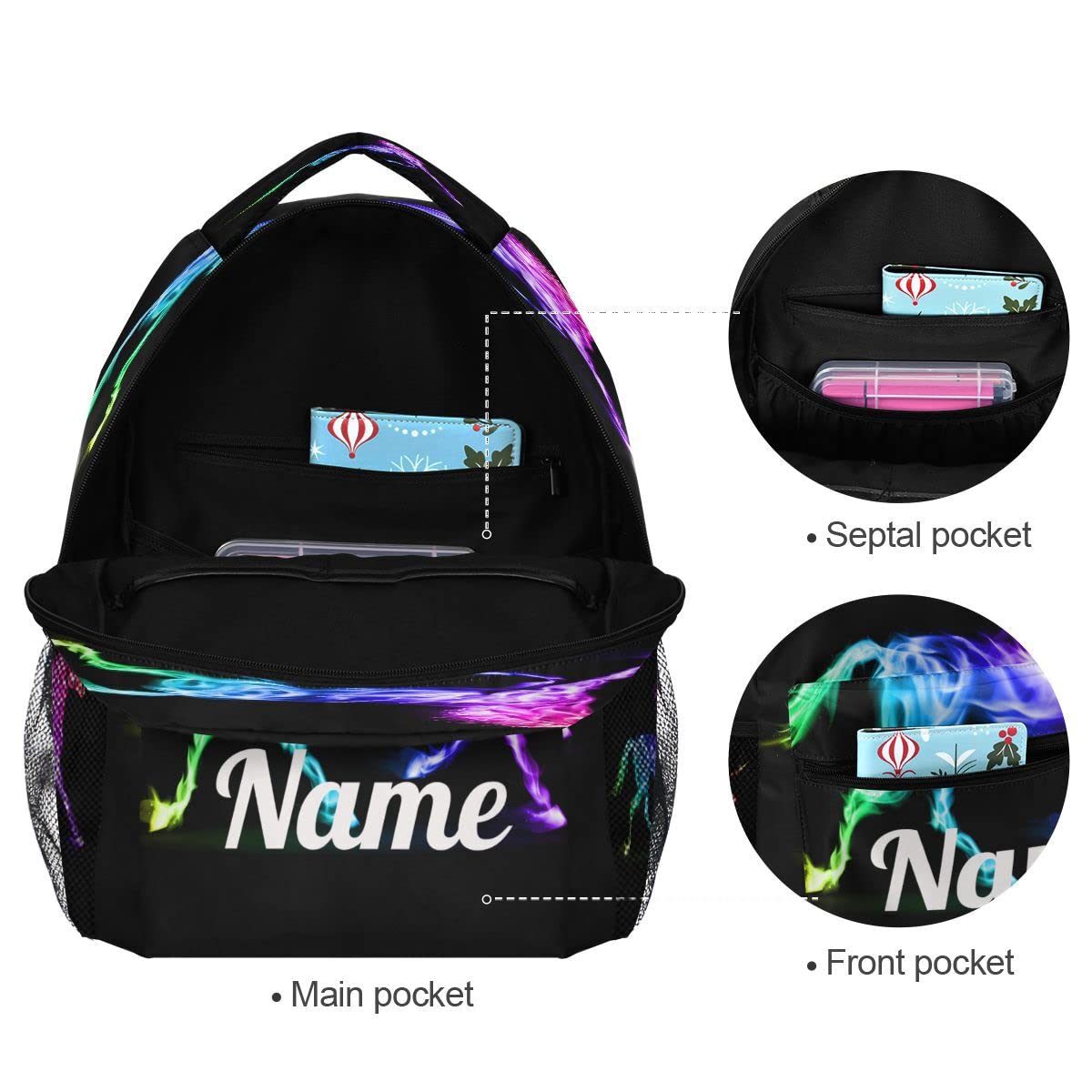 Custom1 - Mochila para niños con texto en inglés "Añade tu nombre", mochila para estudiantes primarias, bolsa para libros para niños y niñas, Personalizado7, talla única