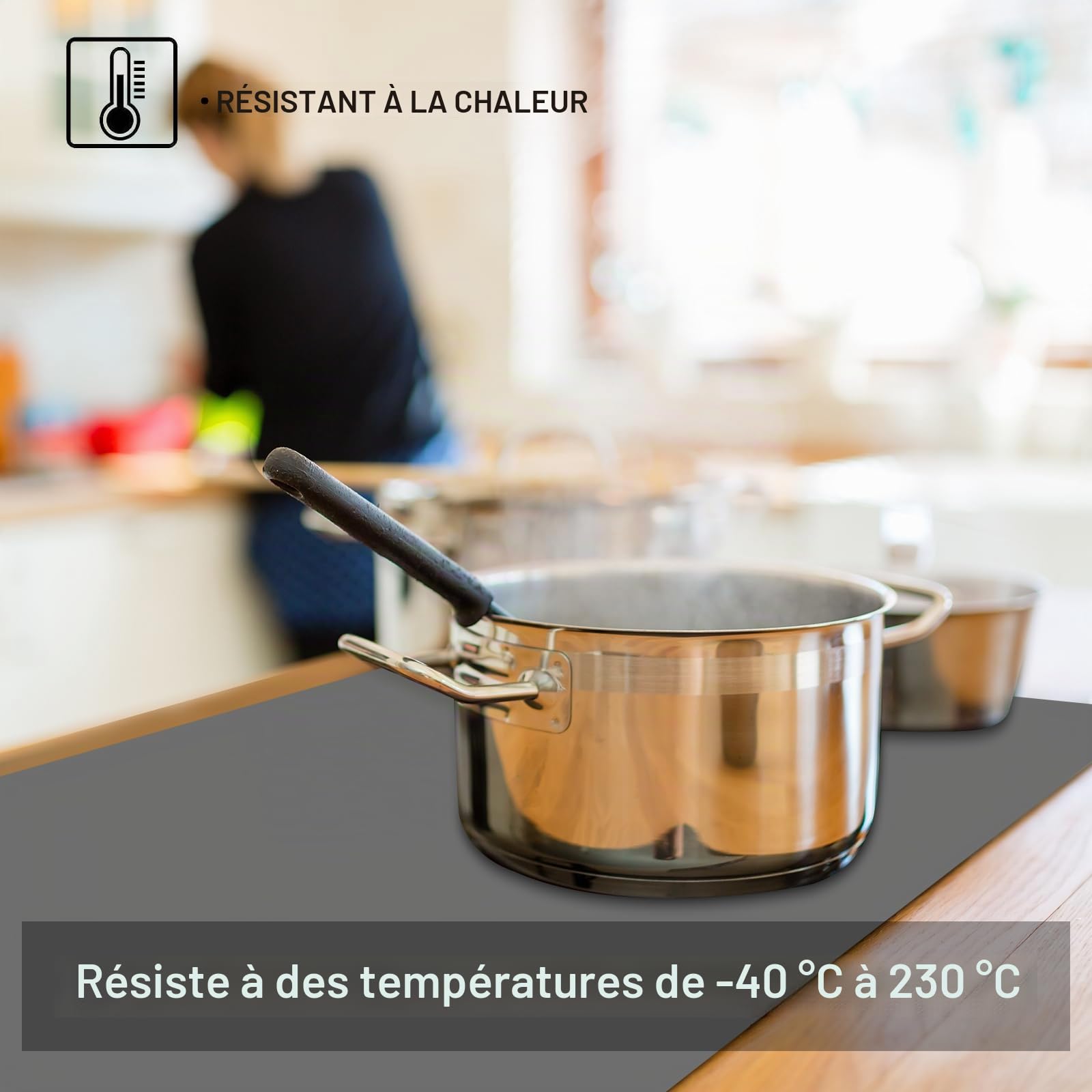 Tapis en silicone extra large pour comptoir de cuisine, 120 x 60 x 0,2 cm, antidérapant et résistant à la chaleur, protecteur de comptoir, antidérapant et imperméable, set de table (gris foncé)