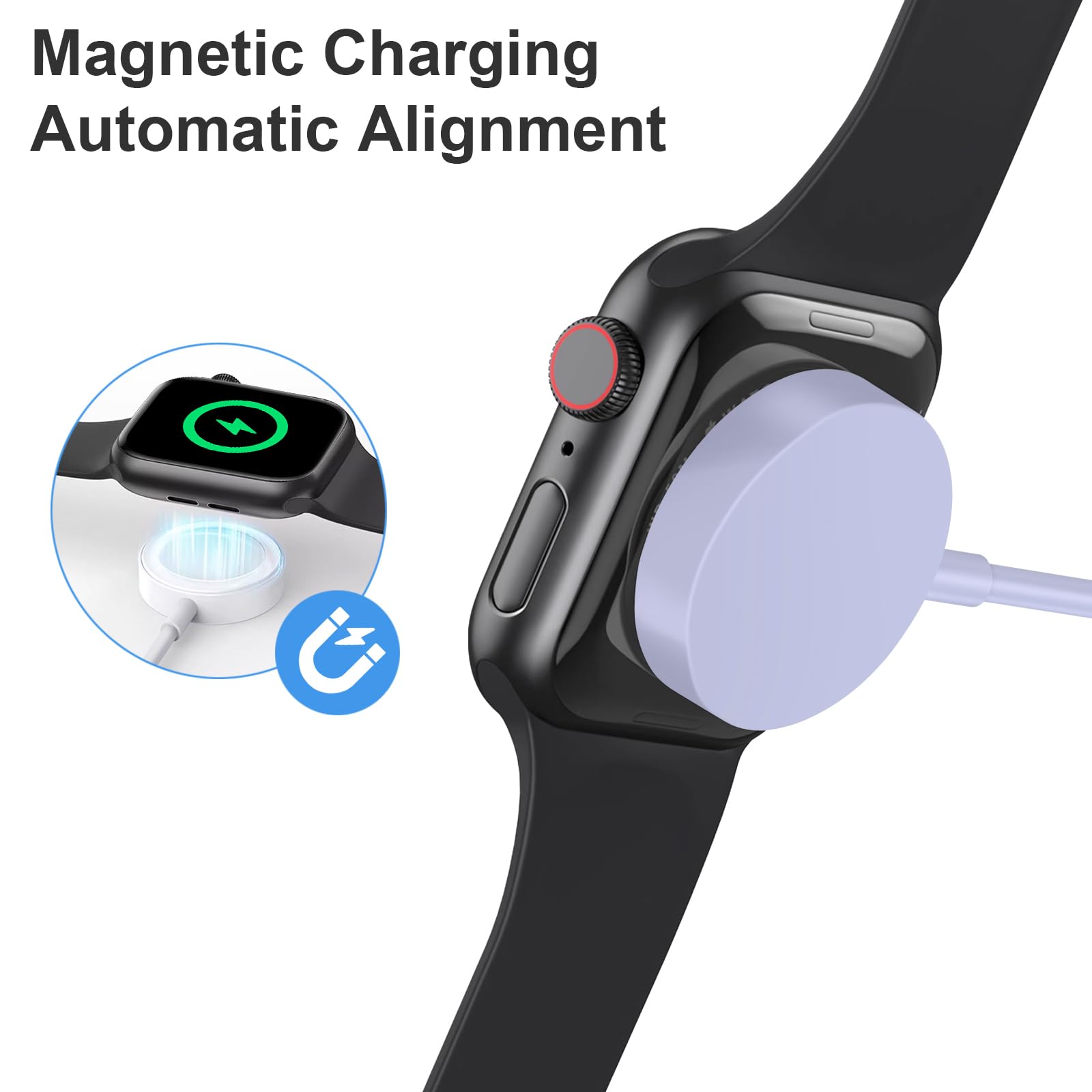 Caricabatterie per orologio per Apple Watch Charger [Apple MFi certificato] Caricabatterie per orologio magnetico iWatch Caricatore da 3,3 piedi Cavo di ricarica rapida USB A Adattatore da parete per