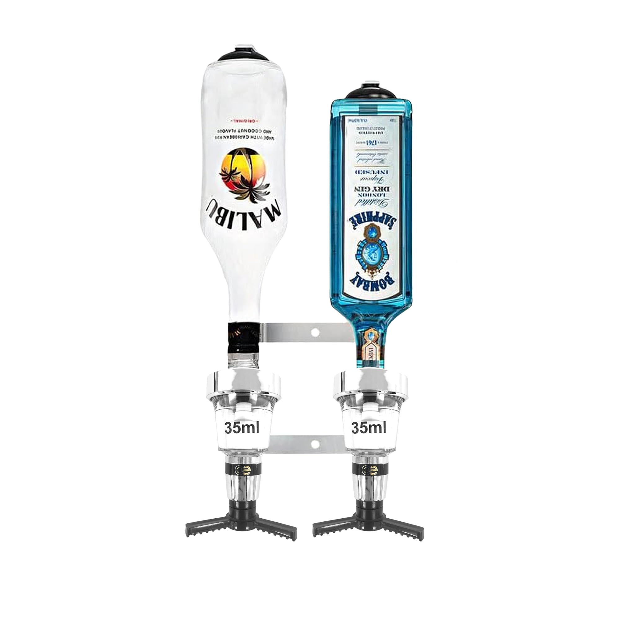 Great British Barware, 2 Bottle Alcohol Spirit Measure Drink Dispenser Includes Traditional Optic (Chrome, 35ml) - Made in England, Government Stamped, and Perfect for Commercial and Home Bars -