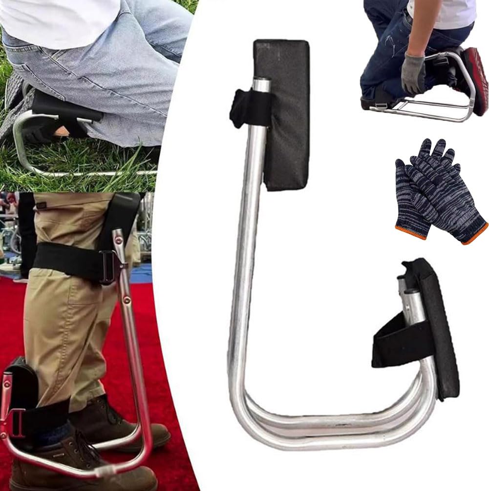 Qosigote Kneeling Device, Strap On Kneeling Device Knee Seat Leg Brace, Knee Seat Gardening, Stainless Steel Knee Seat For Gardening, Multifunctional Leg Brace For Various Scenarios (Black)
