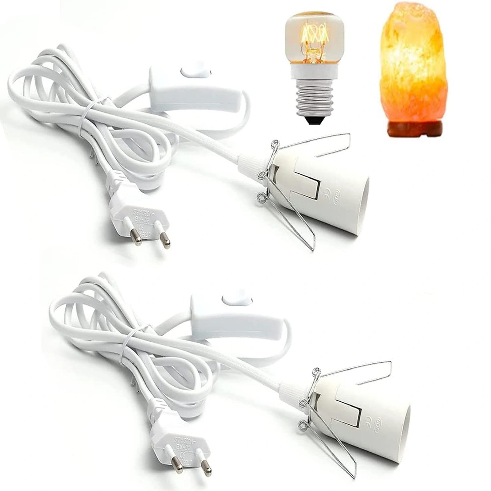 2 Pieces Cable with Switch for Salt Lamp Lamp Fitting E14 with 1.8m Lamp Cable with Switch Eu Plug Salt Lamp Fitting Insulation Salt Lamp Cable Lamp Fitting Switch White-image-43