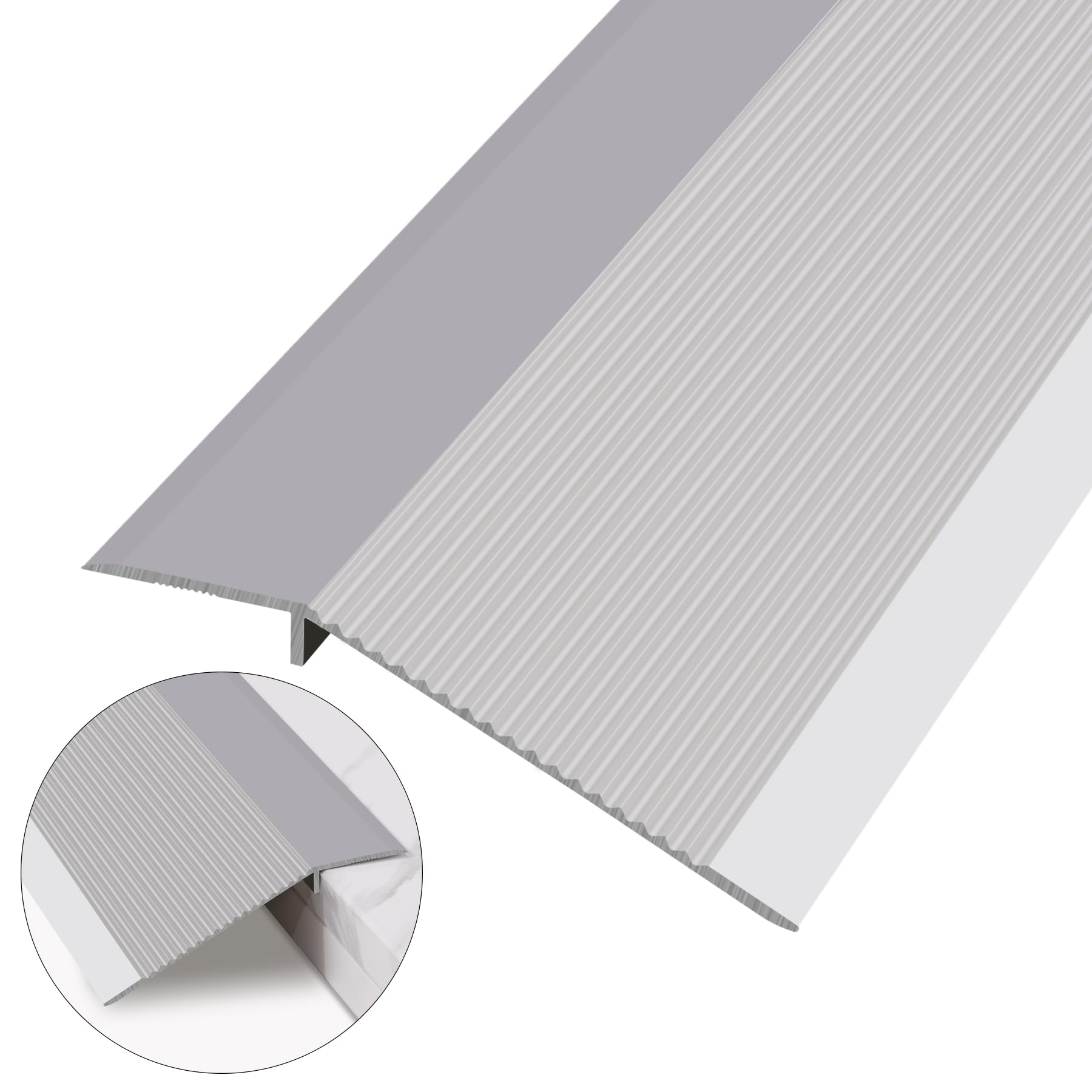 Aluminum Floor Transition Strip, Threshold Reducer for Doorway Ramp Tiles Laminate Planks, Bridge The Height Gap Between 0.3-1.6 inches (2.9 ft x 3.9 in, Matte Silver)