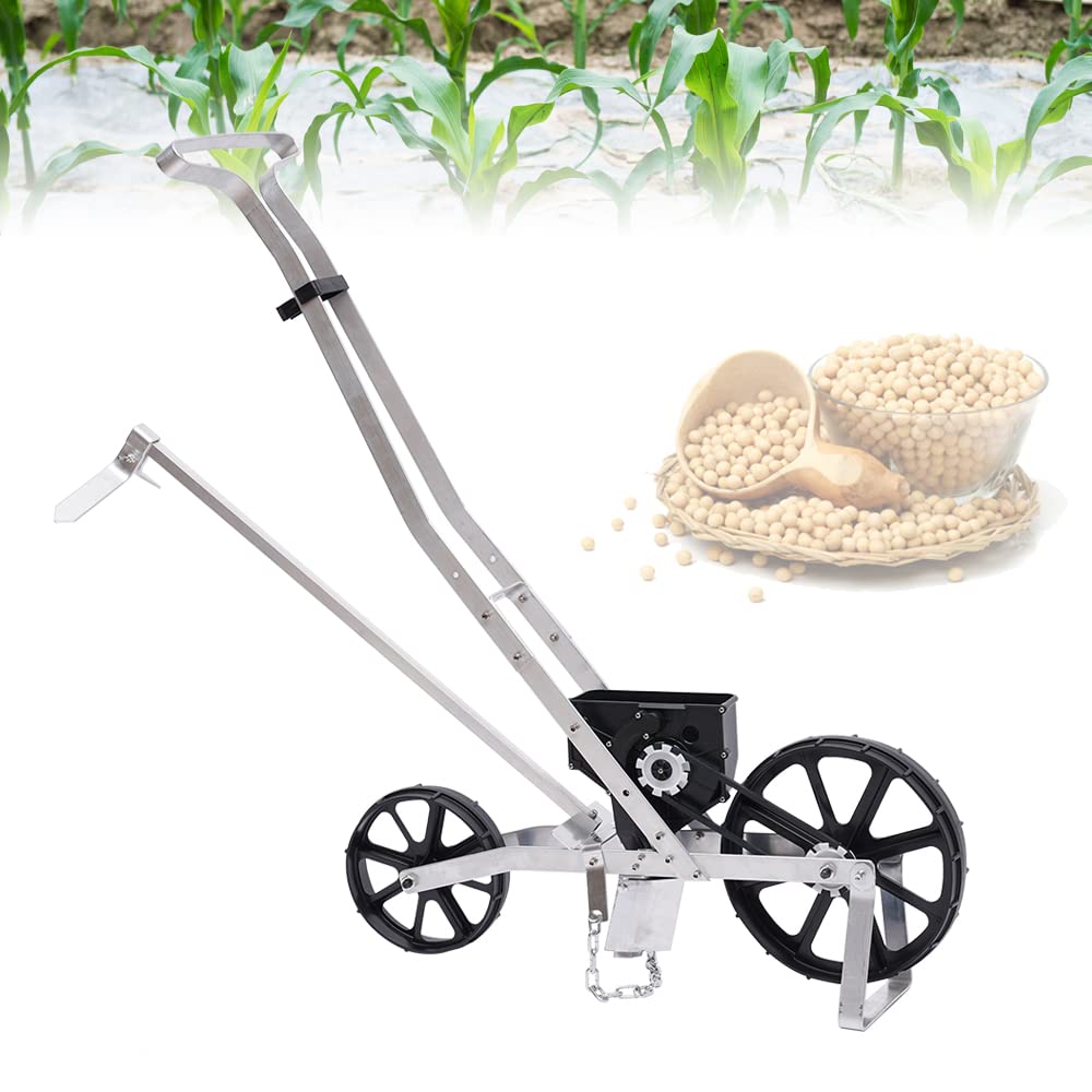 Garden Seeder, Hand Seeder, Garden Push Seeder, Walk-Behind Row Crop Planter, Manual Garden Lawn Spreader for Sowing Seeds, Backyard Agriculture for Various Seeds, Silver, 63.5 * 48 * 40cm