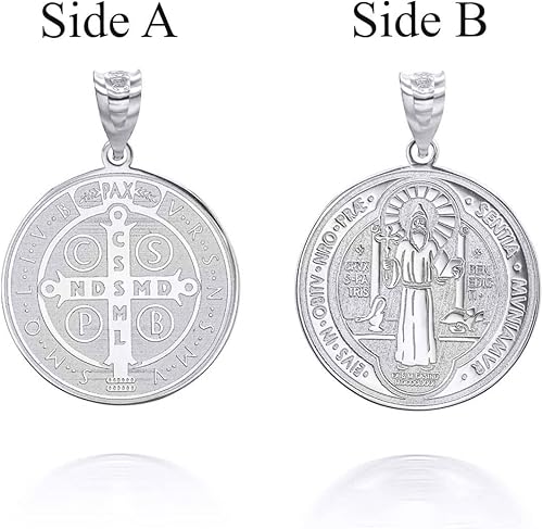 Miniatura 2 de Medalla De San Benito Saint Benedict - Collar con colgante de plata de ley 925 con cadena Rolo y colgante solo