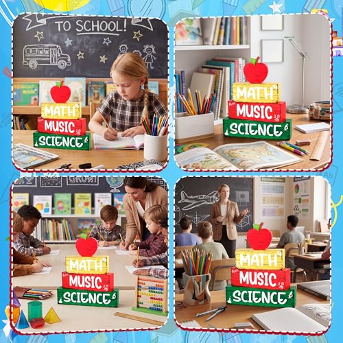 Image of 4 Pcs Back to School Wooden Tiered Tray Decor, Classroom Table Decorations