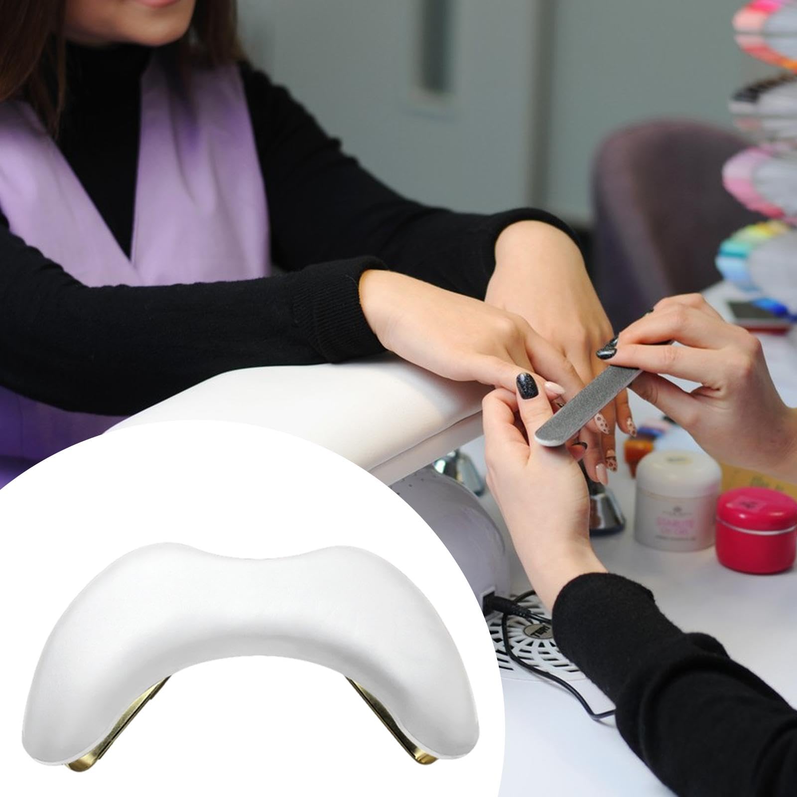 Almohada para Manicura, Reposamanos, Soporte para Durante, Soporte para Uñas, Cojín en Forma de U, Cómodo, de Piel Sintética, Blanco