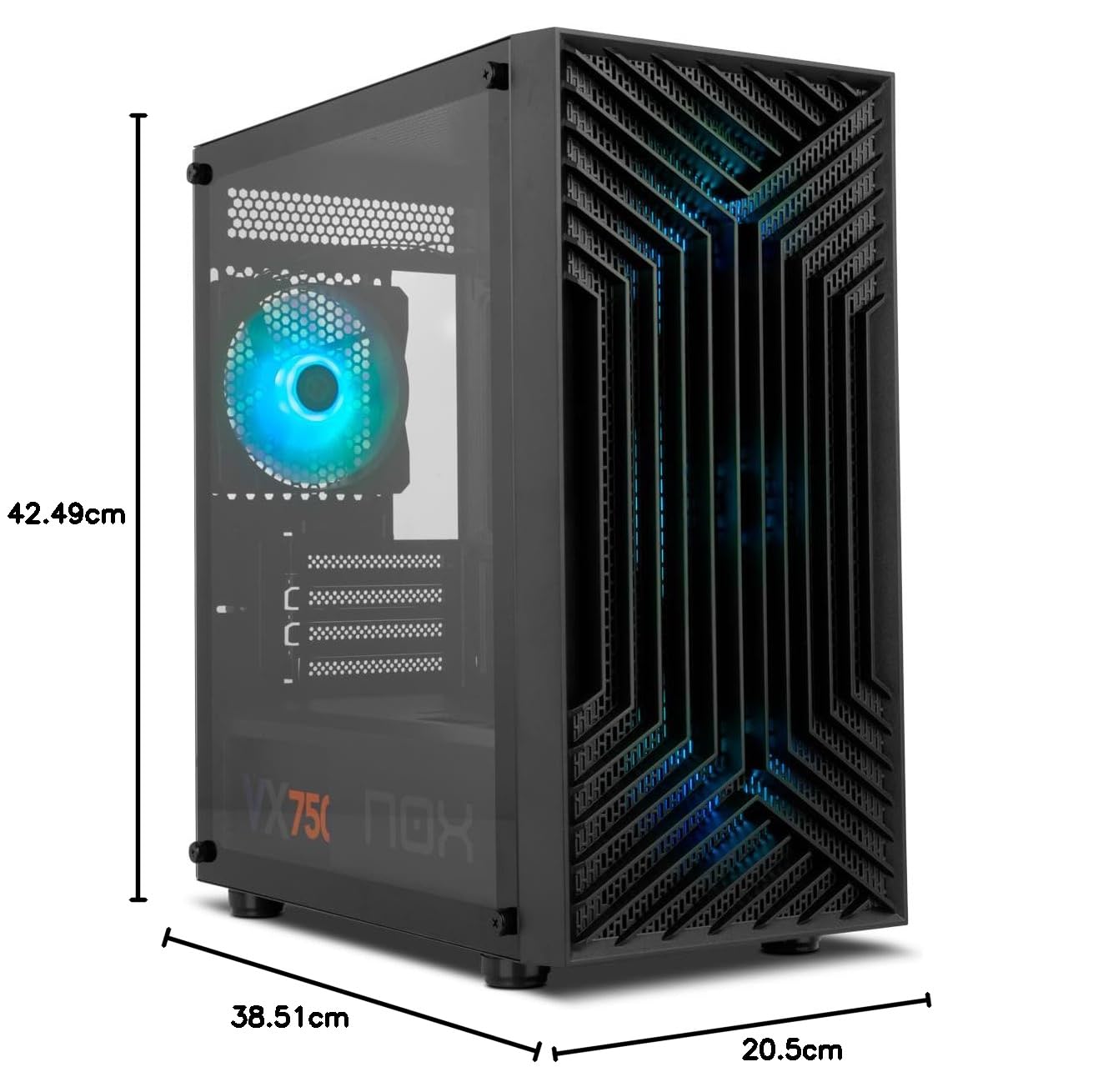 NOX XTREME PRODUCTS INFINITY EPSILON - Mid Tower M-ATX/ITX ARGB Rainbow, panel boczny ze szkła hartowanego, 4 zainstalowane wentylatory, kompatybilność z kartami graficznymi do 310 mm, USB 3.0, czarna