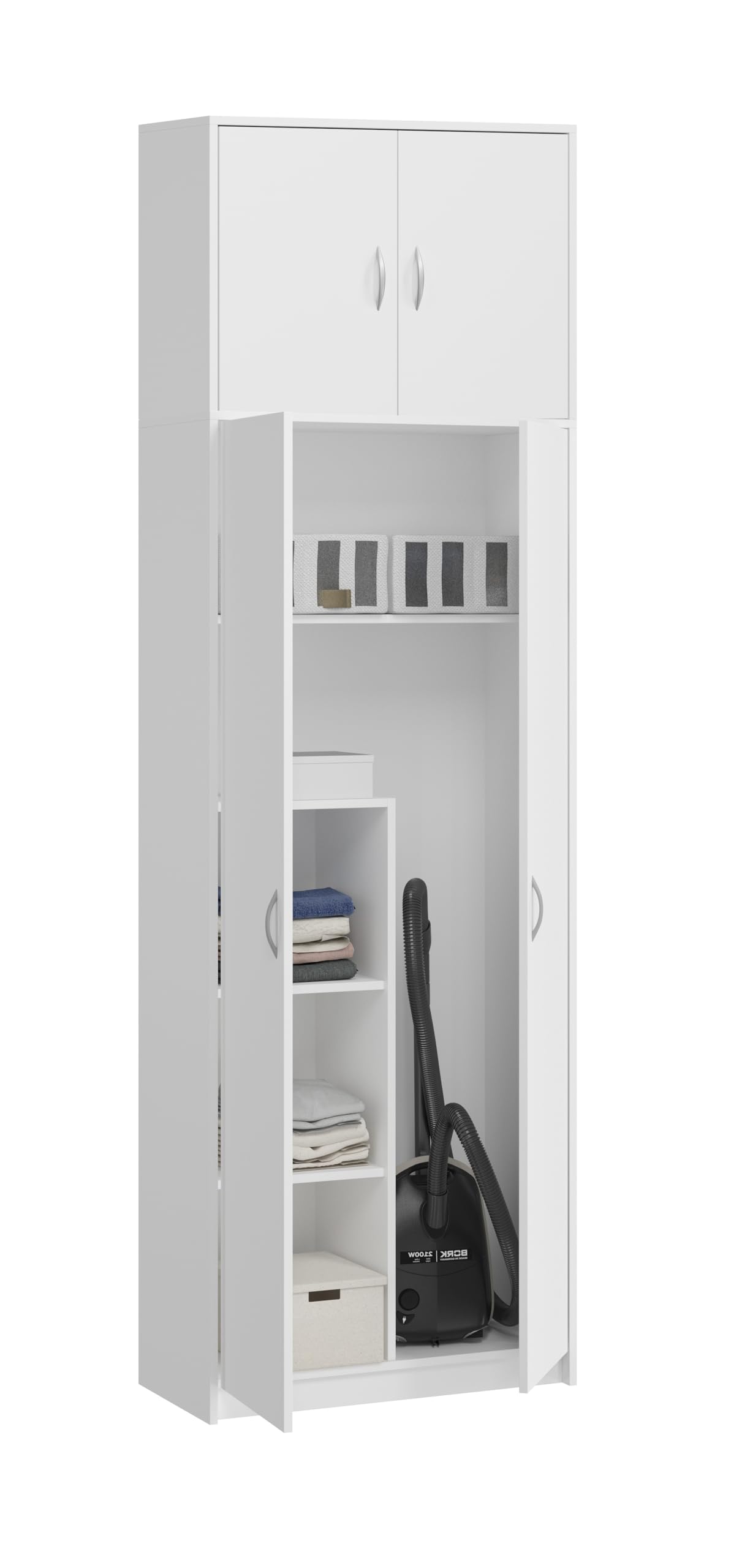 Mobile alto multiuso per scopa, pratico armadietto per aspirapolvere, 235 x 74 x 35 cm (Bianco)