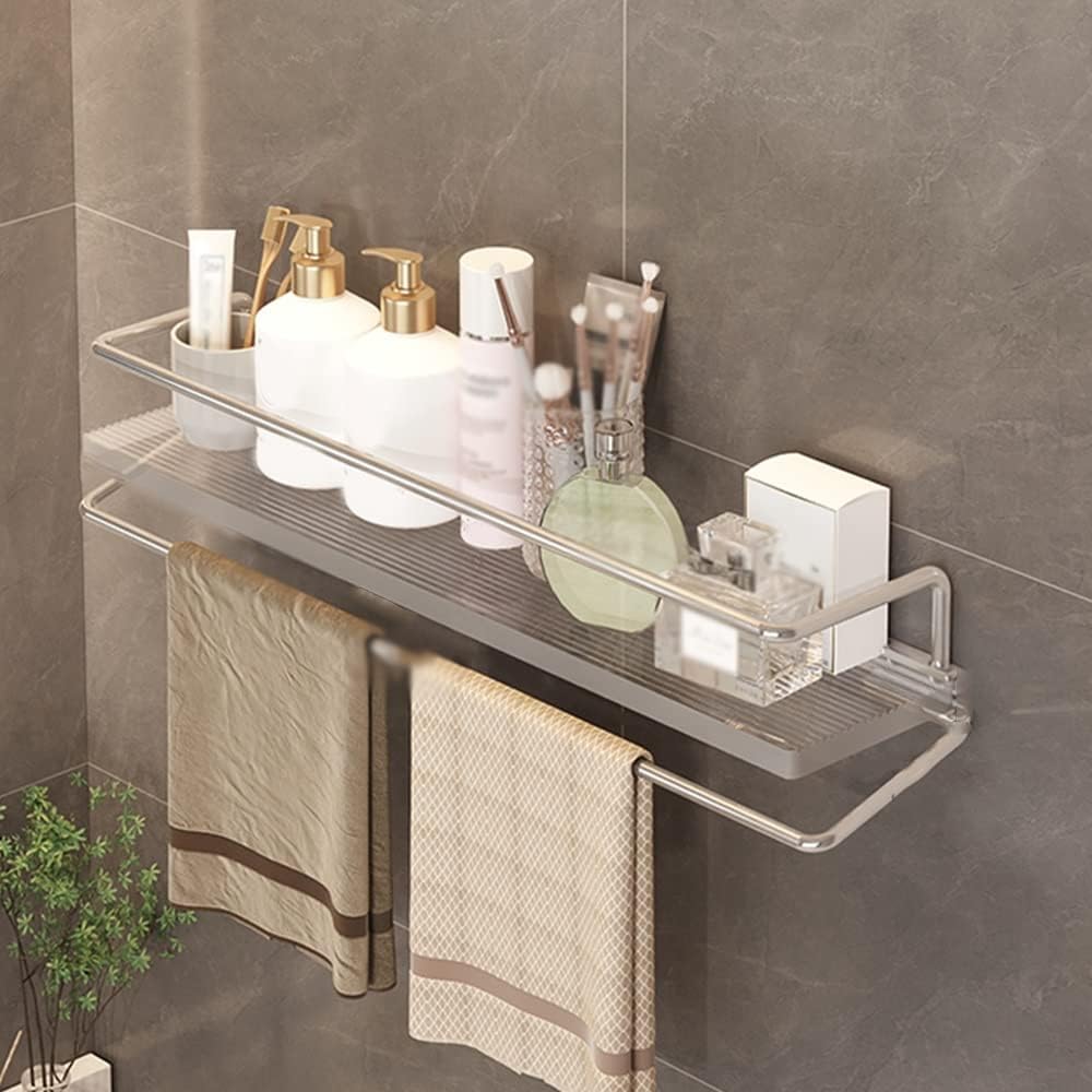 BTYQKZVPM Modern Acrylic Magazine Rack, Acrylic Floating Corner Wall Shower Shelf Towel Bar Clear Organizer 30-50cm(Sier Avec Tige,50cm)