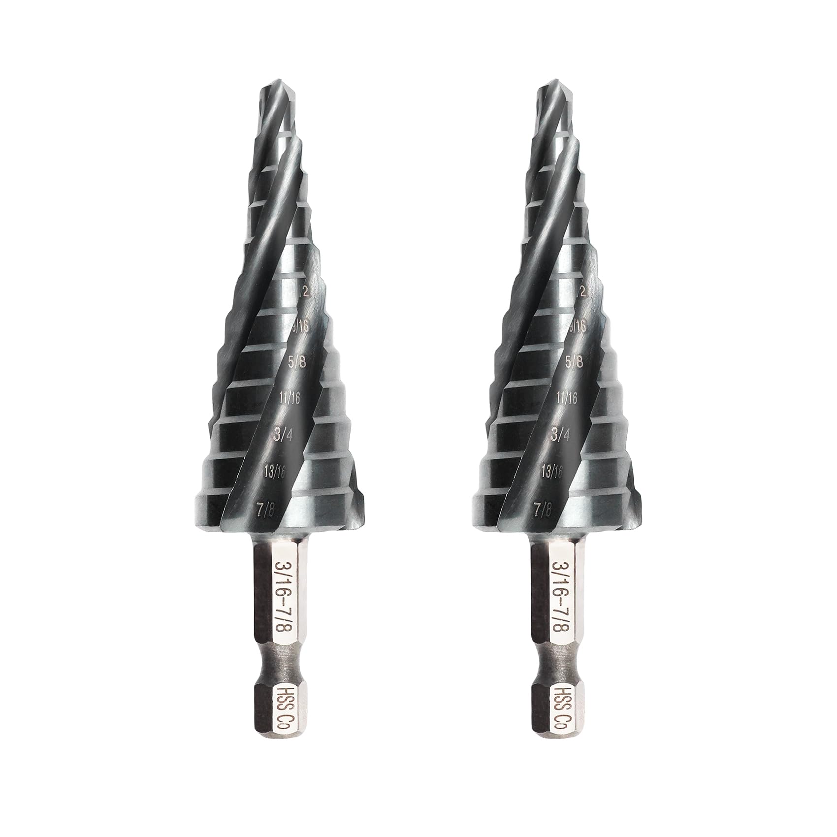Wiertła stopniowe M35-2 szt. 3/16 "-7/8" cztery spiralne wiertło kobaltowe 1/4" uchwyt szybkotnący/trzonek sześciokątny wiertła stożkowe do metalu aluminium stal nierdzewna drewno tworzywo