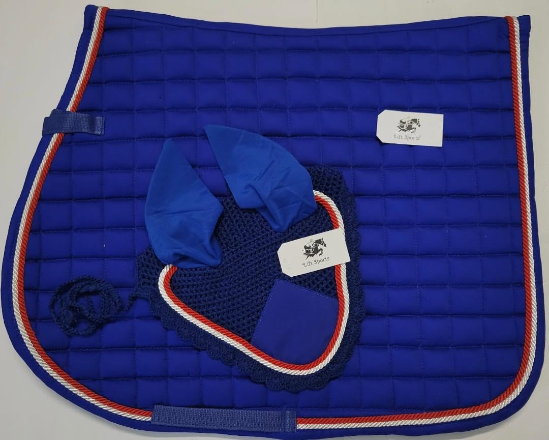 Horse All Purpose English Saddle Pad Set with Matching Ear Bonnet English Full Horse Size