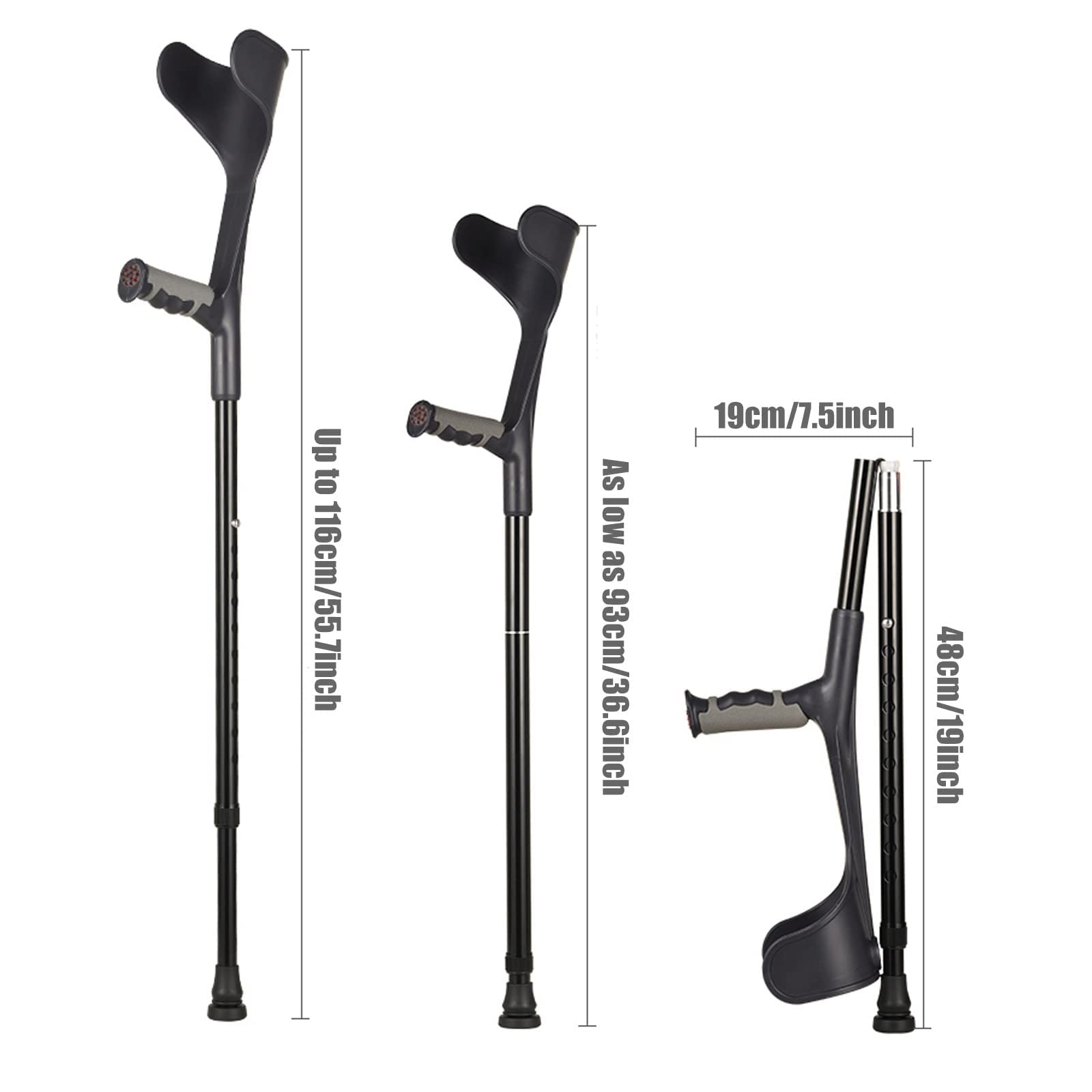 Muletas de antebrazo para Adultos, Altura Ajustable de muletas Abiertas de Altura Abierta, Palo de Aluminio Plegable liviano, para Adultos y niños con Alturas 4'7" - 6'1" Es Tan