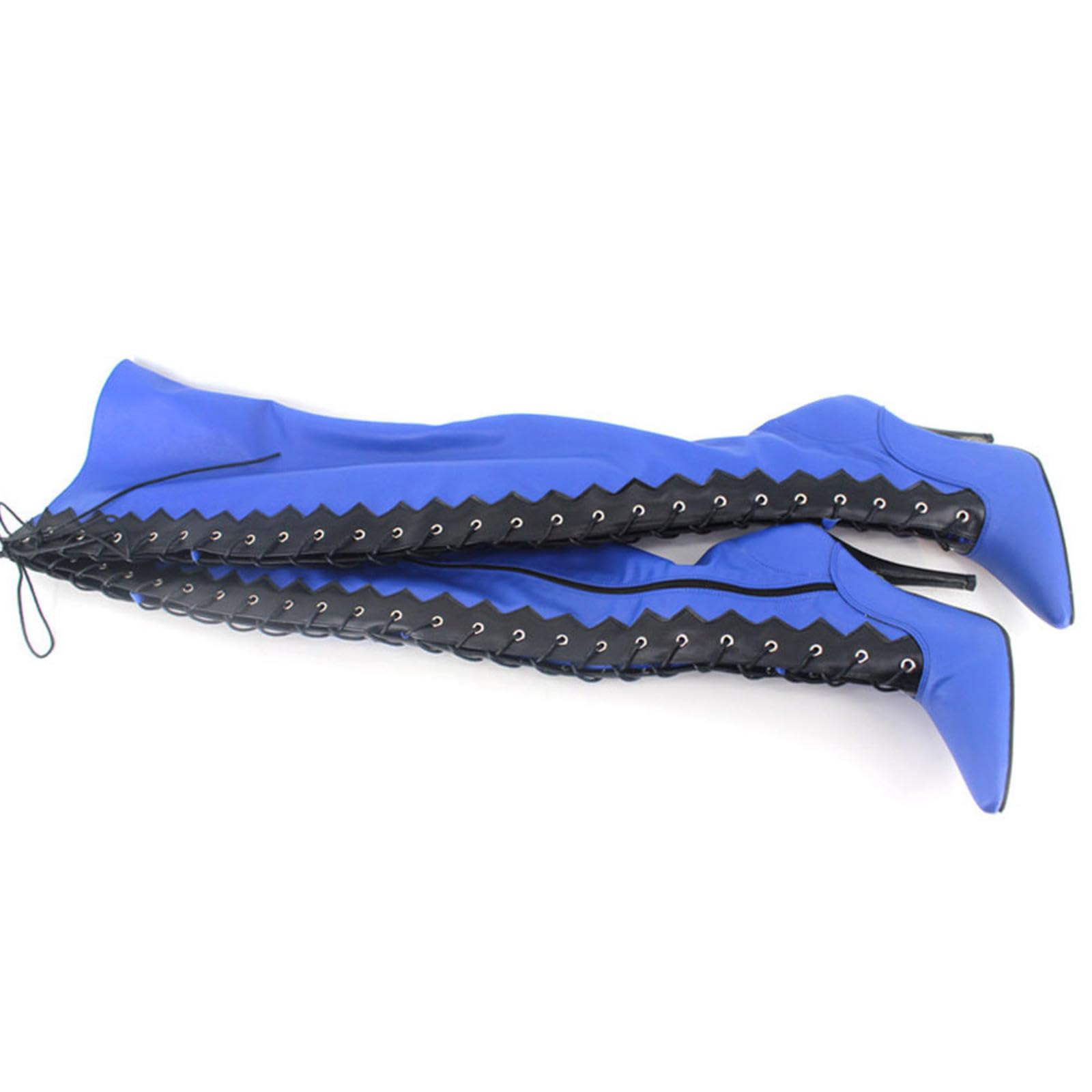 Kozaki za kolano 12 cm, buty do tańca, szpiczaste, sznurowane, Siletto,Blue-44