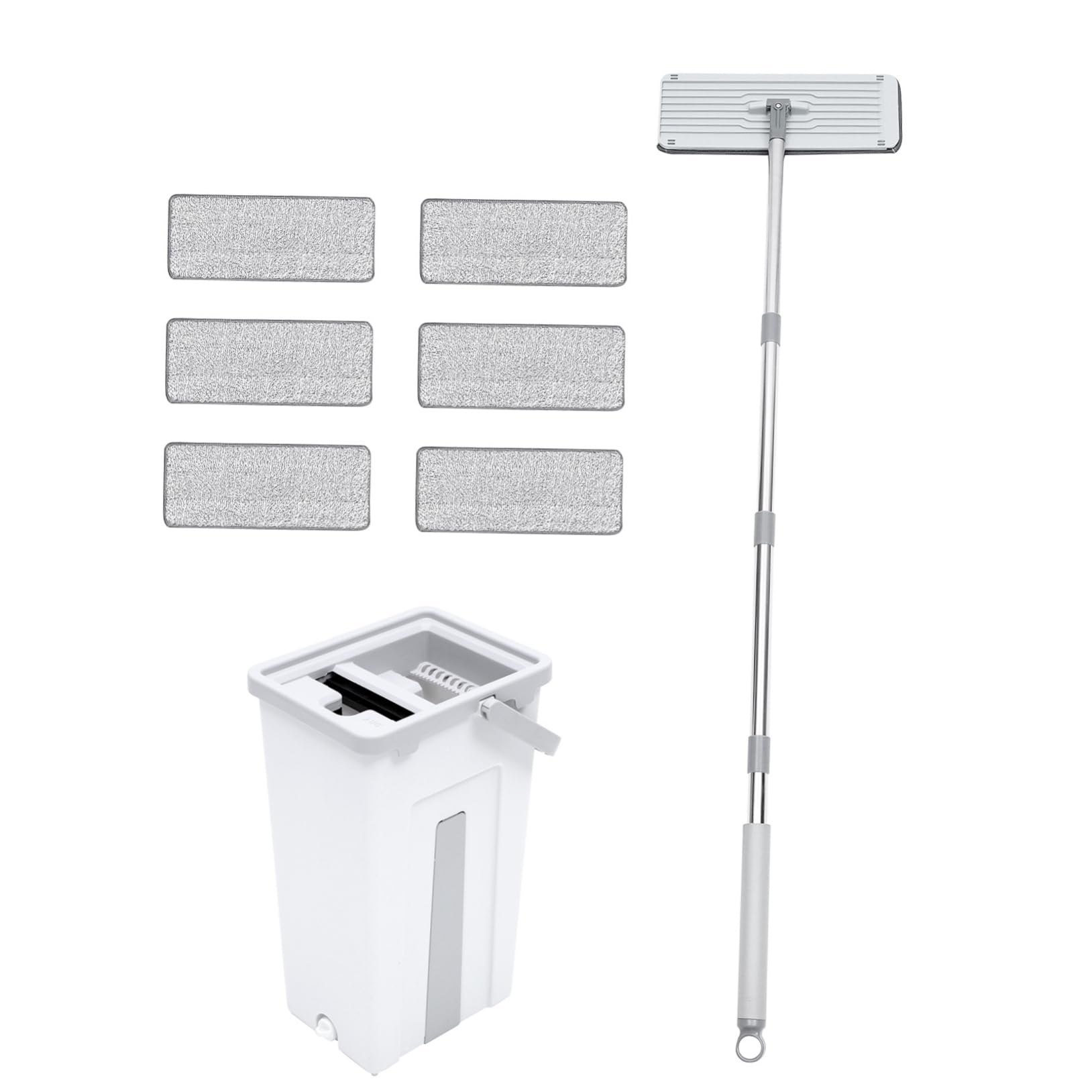 Kit de Trapeador de Limpieza Giratorio con Cubo y 6 Paños | Microfibra, Plástico y Acero Inoxidable, Mango Integrado, 1 Juego Portátil para Limpieza a Fondo