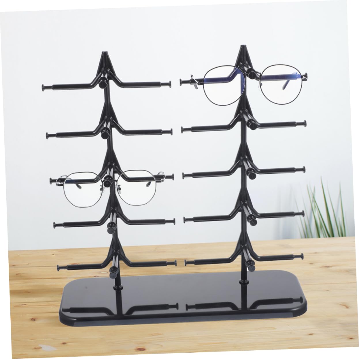 POPETPOP Porta Gafas para Escritorio 2 Piezas Negro Plástico Doble Nivel | Fiesta Verano, Organizador de Gafas, Estante para Gafas de Sol, Múltiples Capas y Gran Capacidad