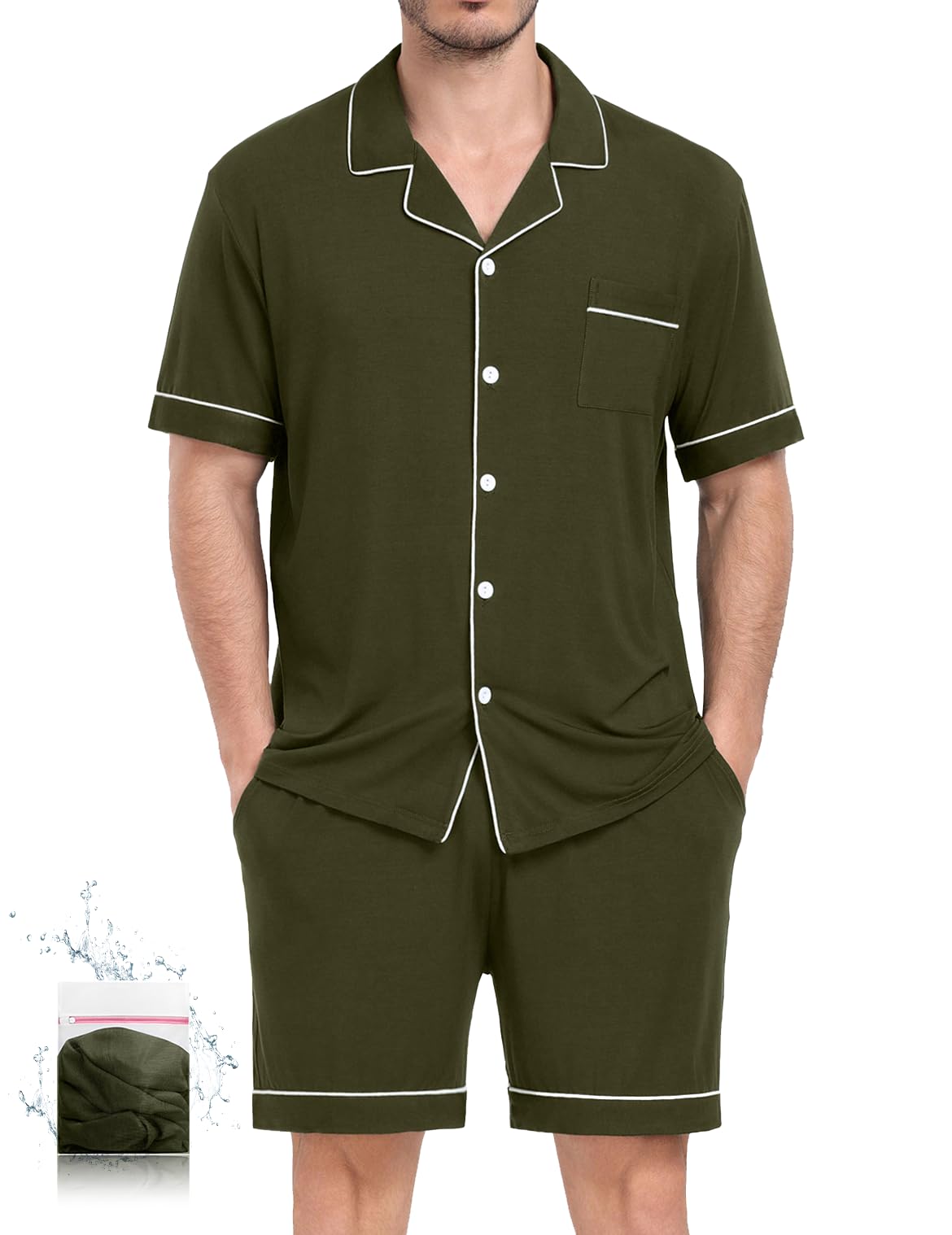 YOPUGEE Mens Pajamas Set Short Sleeve Sleepwear Button Down Loungewear Set Soft Modal 2Pcs Pj Set with Pockets S-3XL