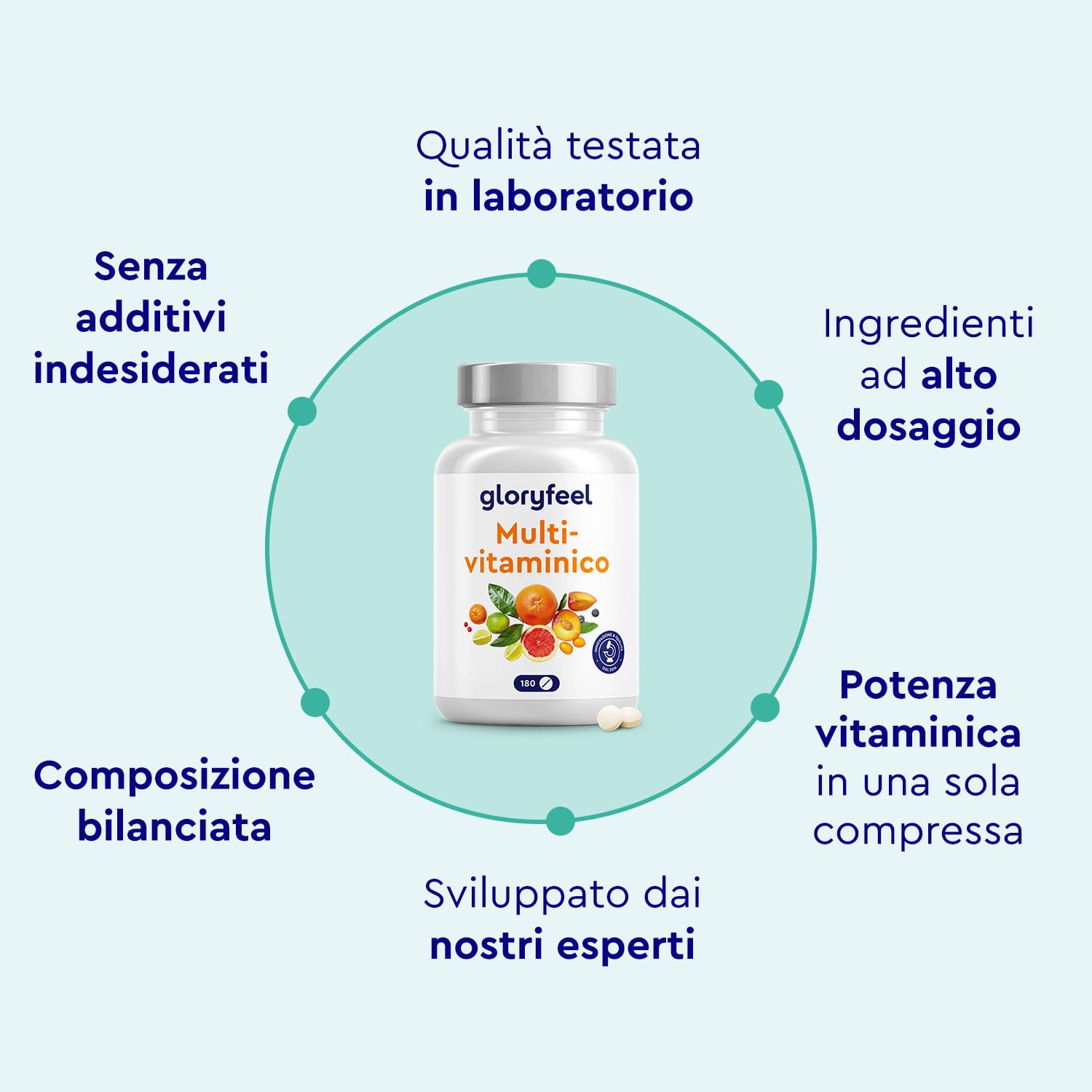 Multivitaminico Integratore Completo, 180 Compresse per 6 Mesi di Scorta, Vitamine A, B, C, D3, E e Minerali Essenziali, Calcio, Zinco e Selenio, Senza Additivi, Qualità Testata