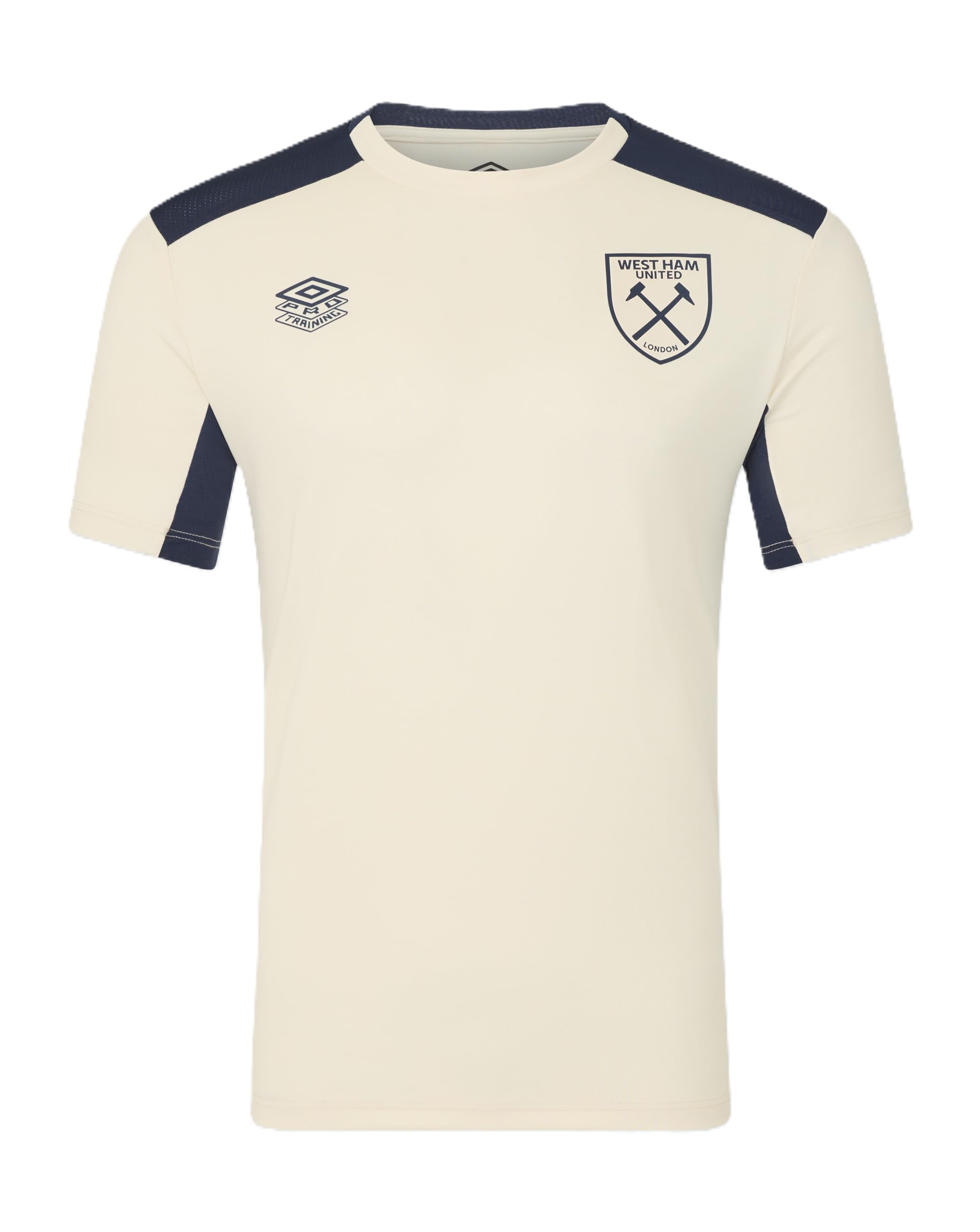 Umbro West Ham United FC Men's Pro Training Short Sleeve Tee, Ecru/Spellbound, S
