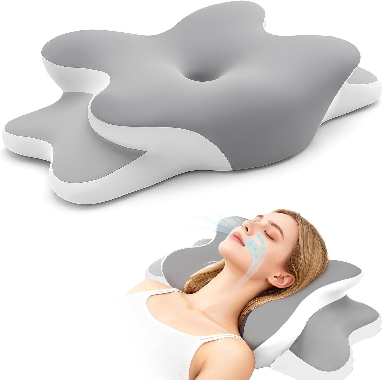 Photo 1 of Wengty Ergonomic Contour Memory Foam Pillow, Queen Size, Grey
