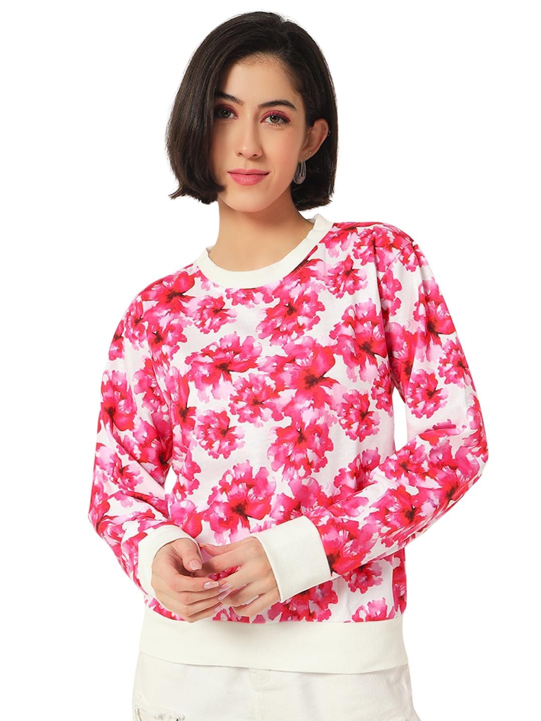 tandul Floral Print White Women's Sweatshirt - Fleece Full SleeveSweatshirt (10331)-picture-11