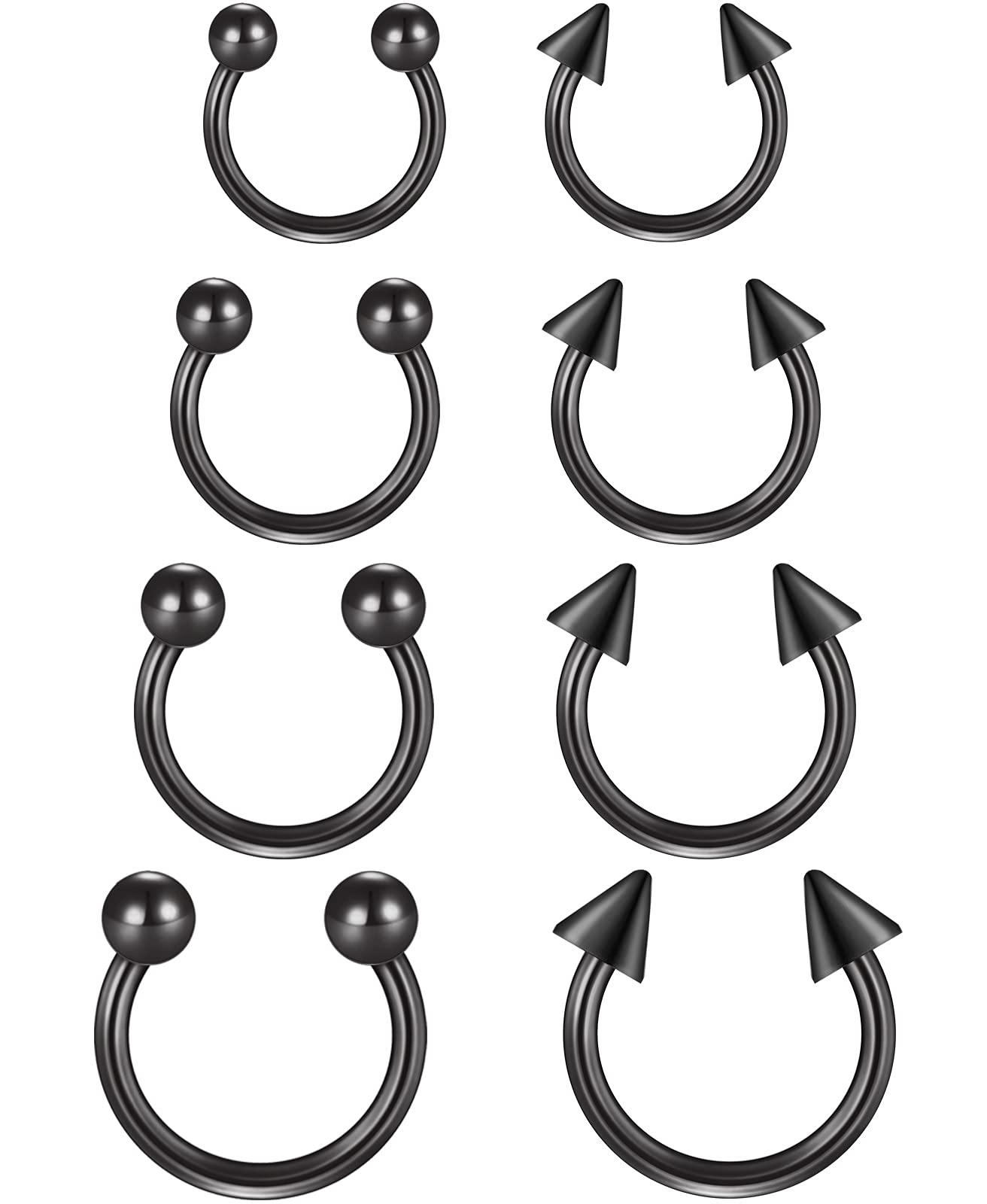 Funseedrr 8pcs Piercing Nariz Septum Aro Acero Inoxidable 16G 6/8/10/12mm Herradura Anillo Labio Labret Tragus Helix Cartilago Piercing
