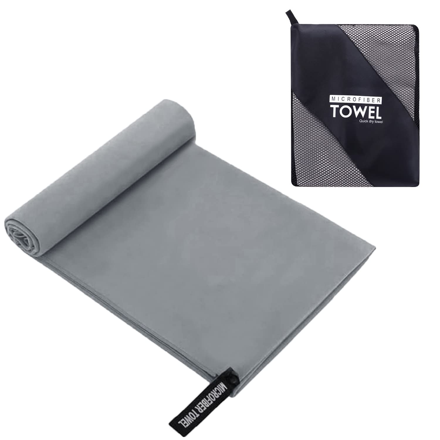 Quick Dry Microfiber Absorbent Towel, TAME Travel Towel Fast Drying Lightweight With Microfiber Bag for Beach Camping Gym Workout Sports Yoga Fitness Hiking (Grey)