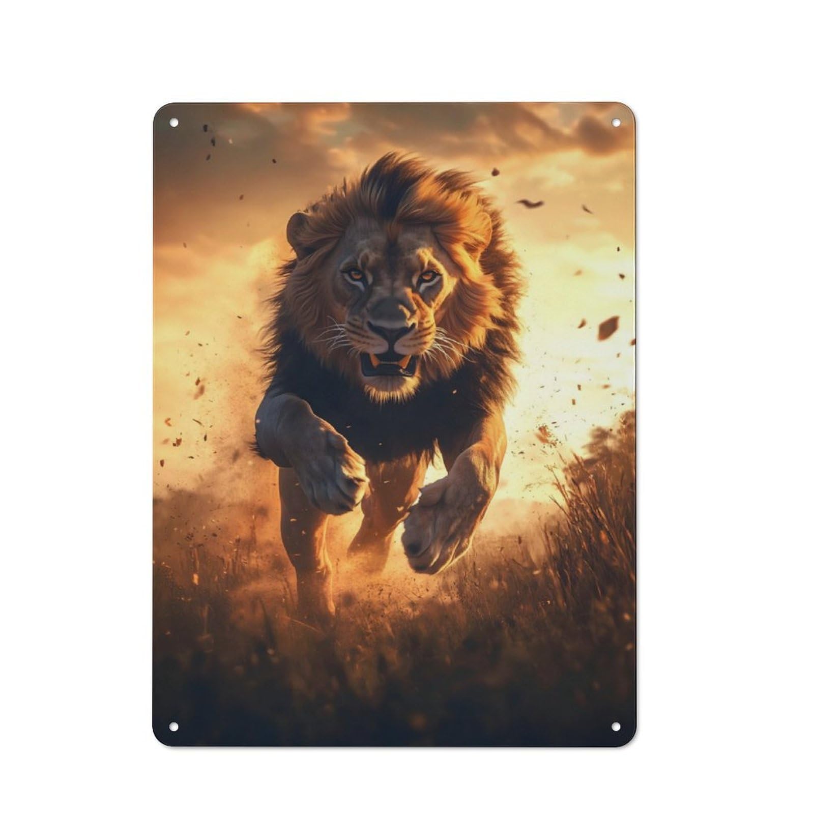 Junmoney Lion Running At Sunset For Garden Room Or Summerhouse, Vintage Tin Sign 40X30cm, A Metal Wall Feature For Garden Rooms And Summerhouses