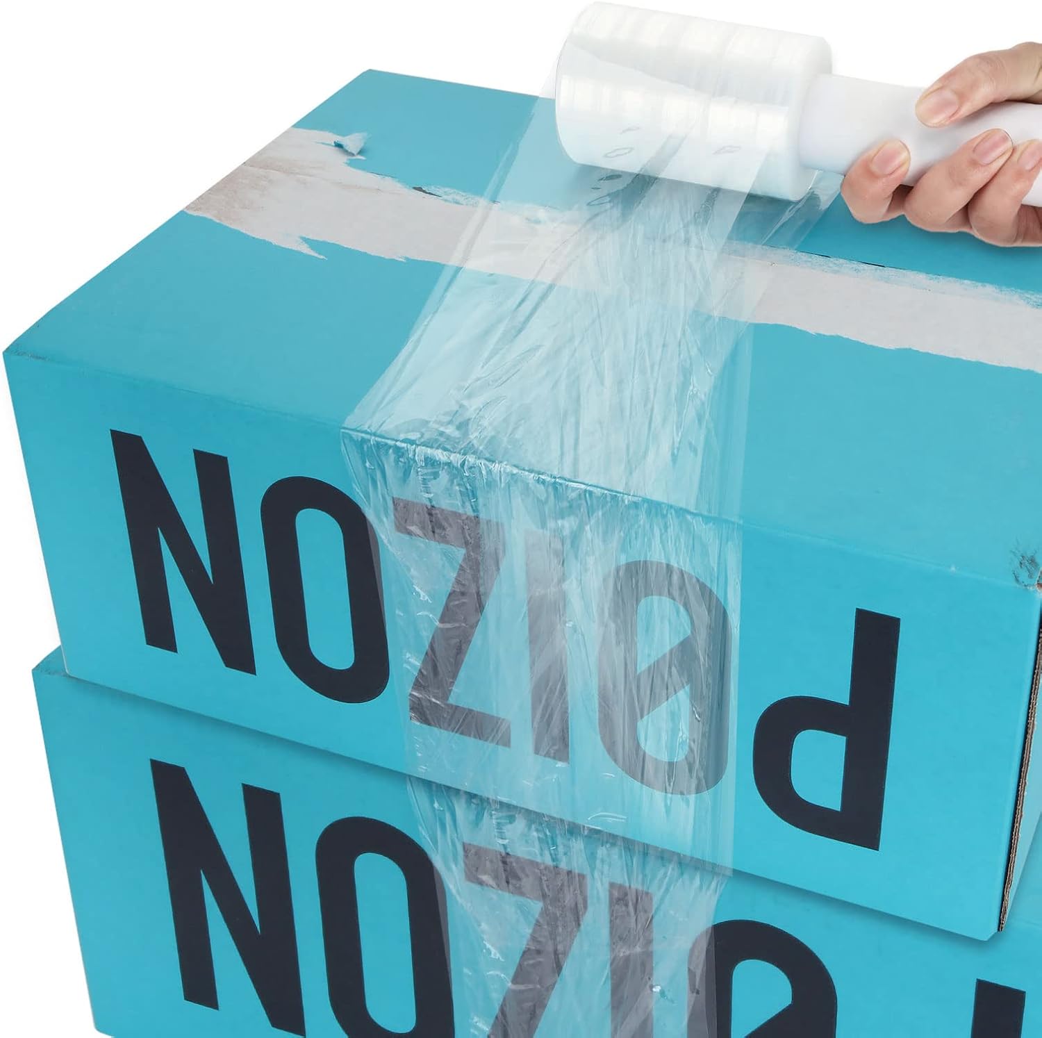 6 Pack Stretch Wrap Film with Handle, 80 Gauge Thick Industrial Strength Hand Stretch Wrap, 4" x 1000 Ft Plastic Pallet Shrink Film Heavy Duty Self-Adhering Plastic Wrap for Packing, Moving