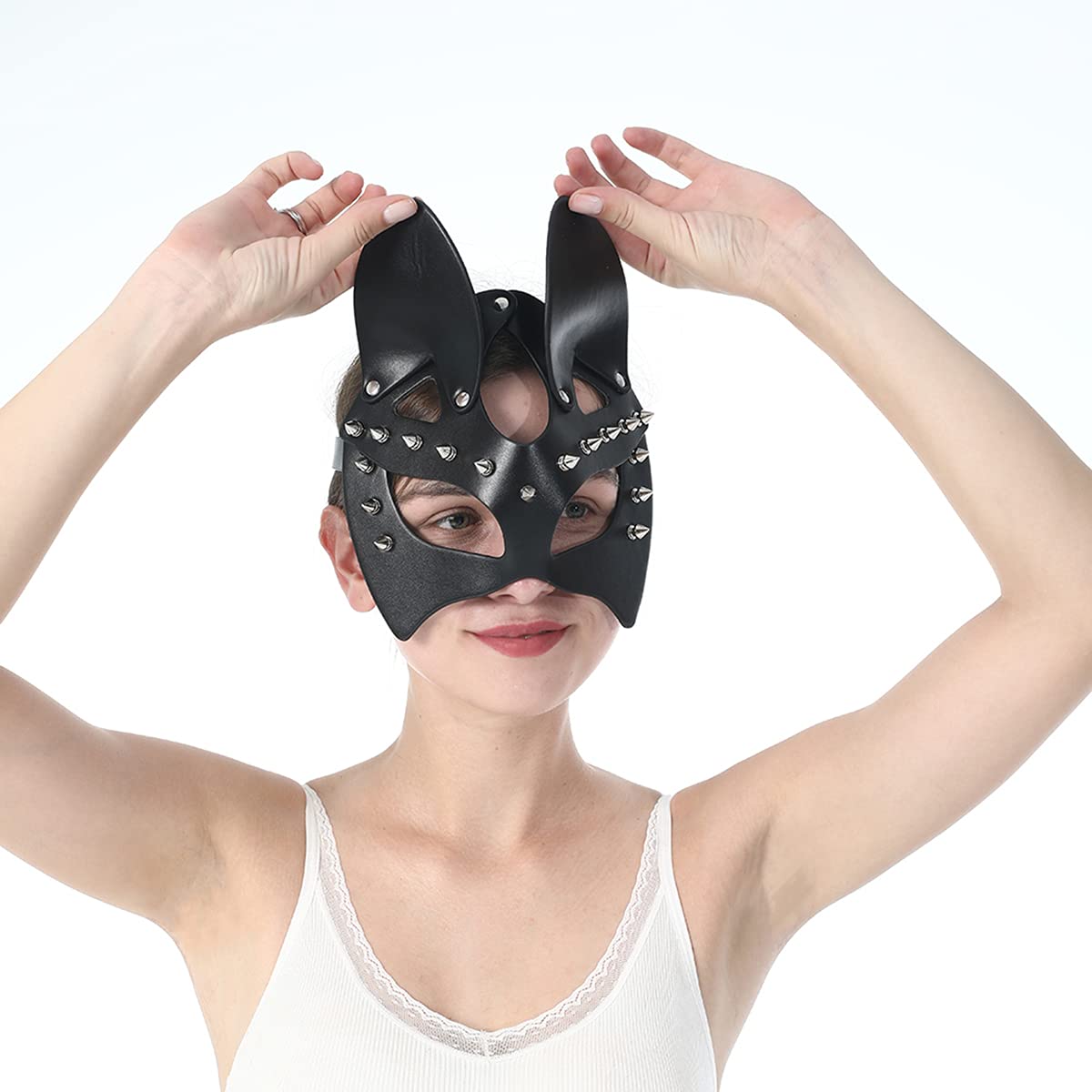 Mumbobyswim Women Cat Bunny Leather Masks Masquerade Mask for Cosplay Halloween Costume Accessory: Em-042